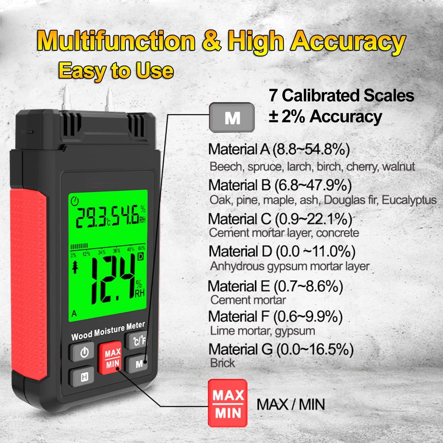 رطوبت سنج چوب و نشت یاب آب با صفحه نمایش LCD دارای نور پس زمینه، اندازه گیری دما و رطوبت، نوع سوزنی برای مواد چوبی، ملات، تخته سه لایی، هیزم، بتن، کاغذ دیواری، کفپوش، فرش HT633 رطوبت سنج چوب و نشت یاب آب با صفحه نمایش LCD دارای نور پس زمینه، اندازه گیری دما و رطوبت، نوع سوزنی برای مواد چوبی، ملات، تخته سه لایی، هیزم، بتن، کاغذ دیواری، کفپوش، فرش HT633