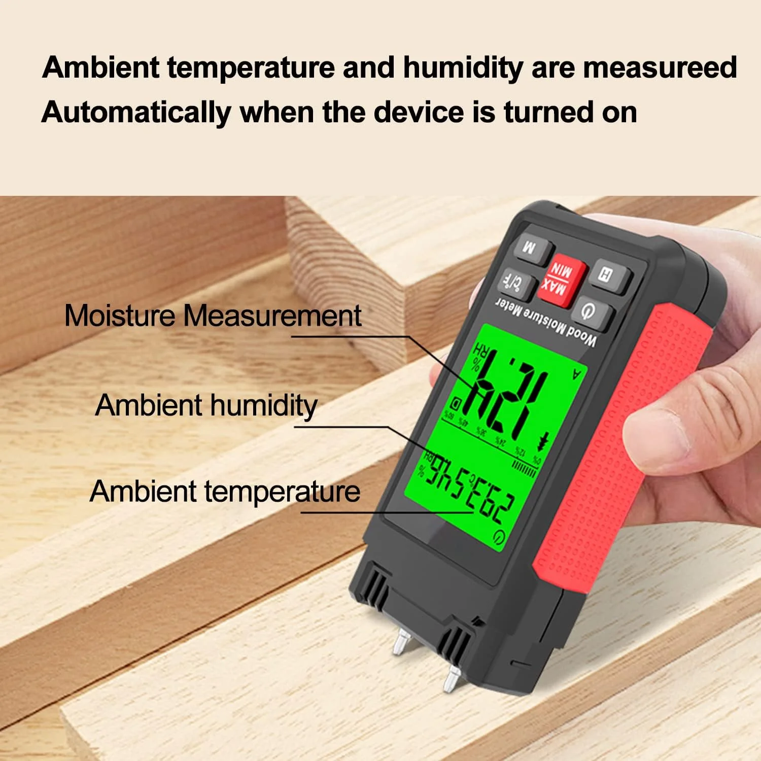 رطوبت سنج چوب و نشت یاب آب با صفحه نمایش LCD دارای نور پس زمینه، اندازه گیری دما و رطوبت، نوع سوزنی برای مواد چوبی، ملات، تخته سه لایی، هیزم، بتن، کاغذ دیواری، کفپوش، فرش HT633 رطوبت سنج چوب و نشت یاب آب با صفحه نمایش LCD دارای نور پس زمینه، اندازه گیری دما و رطوبت، نوع سوزنی برای مواد چوبی، ملات، تخته سه لایی، هیزم، بتن، کاغذ دیواری، کفپوش، فرش HT633