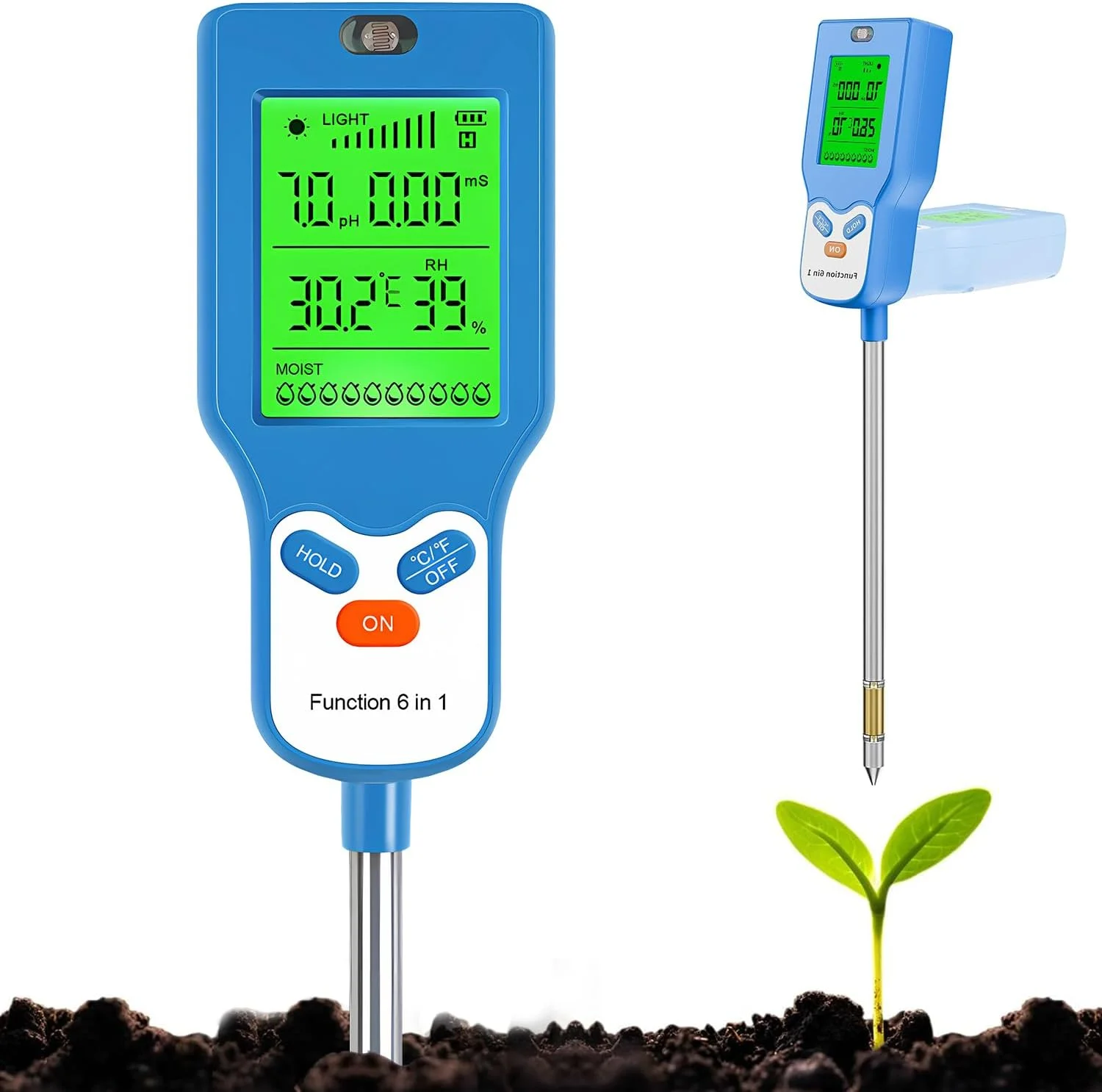 دستگاه تست خاک گلوکلوز 6 در 1 دیجیتال دما/نور/حاصلخیزی/رطوبت محیط با صفحه نمایش LCD برای باغ، چمن، مزرعه، گیاهان داخلی و خارجی (با باتری کار می کند) دستگاه تست خاک گلوکلوز 6 در 1 دیجیتال دما/نور/حاصلخیزی/رطوبت محیط با صفحه نمایش LCD برای باغ، چمن، مزرعه، گیاهان داخلی و خارجی (با باتری کار می کند)