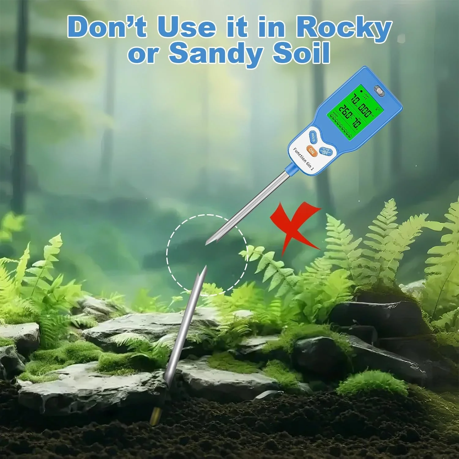 دستگاه تست خاک گلوکلوز 6 در 1 دیجیتال دما/نور/حاصلخیزی/رطوبت محیط با صفحه نمایش LCD برای باغ، چمن، مزرعه، گیاهان داخلی و خارجی (با باتری کار می کند) دستگاه تست خاک گلوکلوز 6 در 1 دیجیتال دما/نور/حاصلخیزی/رطوبت محیط با صفحه نمایش LCD برای باغ، چمن، مزرعه، گیاهان داخلی و خارجی (با باتری کار می کند)