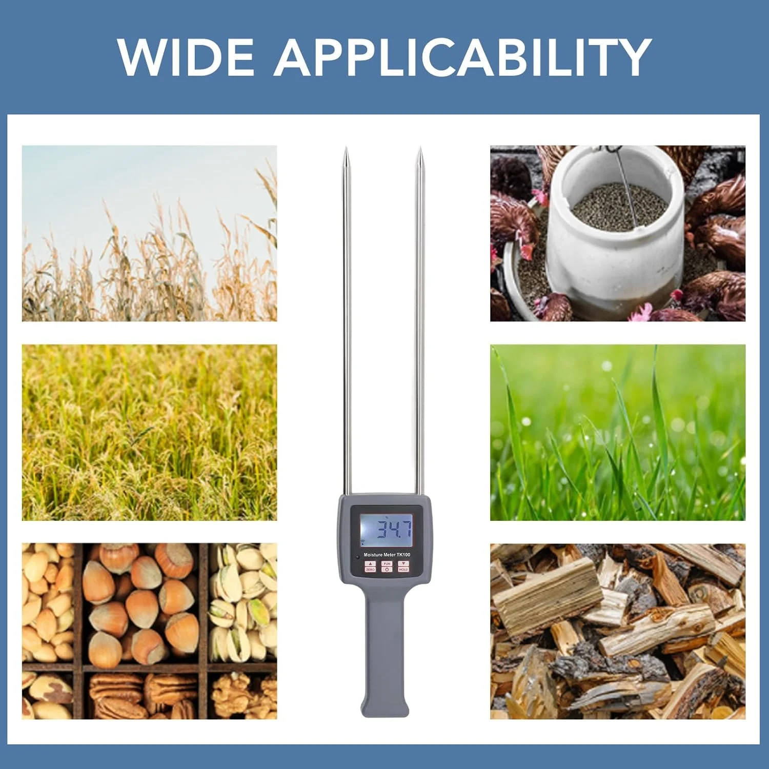 رطوبت سنج یونجه قابل حمل Jiawu TK100H با میله 11 اینچی برای یونجه، علوفه، کاه غلات، لیموس چیننسیس و یونجه، محدوده 0-80٪ رطوبت سنج یونجه قابل حمل Jiawu TK100H با میله 11 اینچی برای یونجه، علوفه، کاه غلات، لیموس چیننسیس و یونجه، محدوده 0-80٪