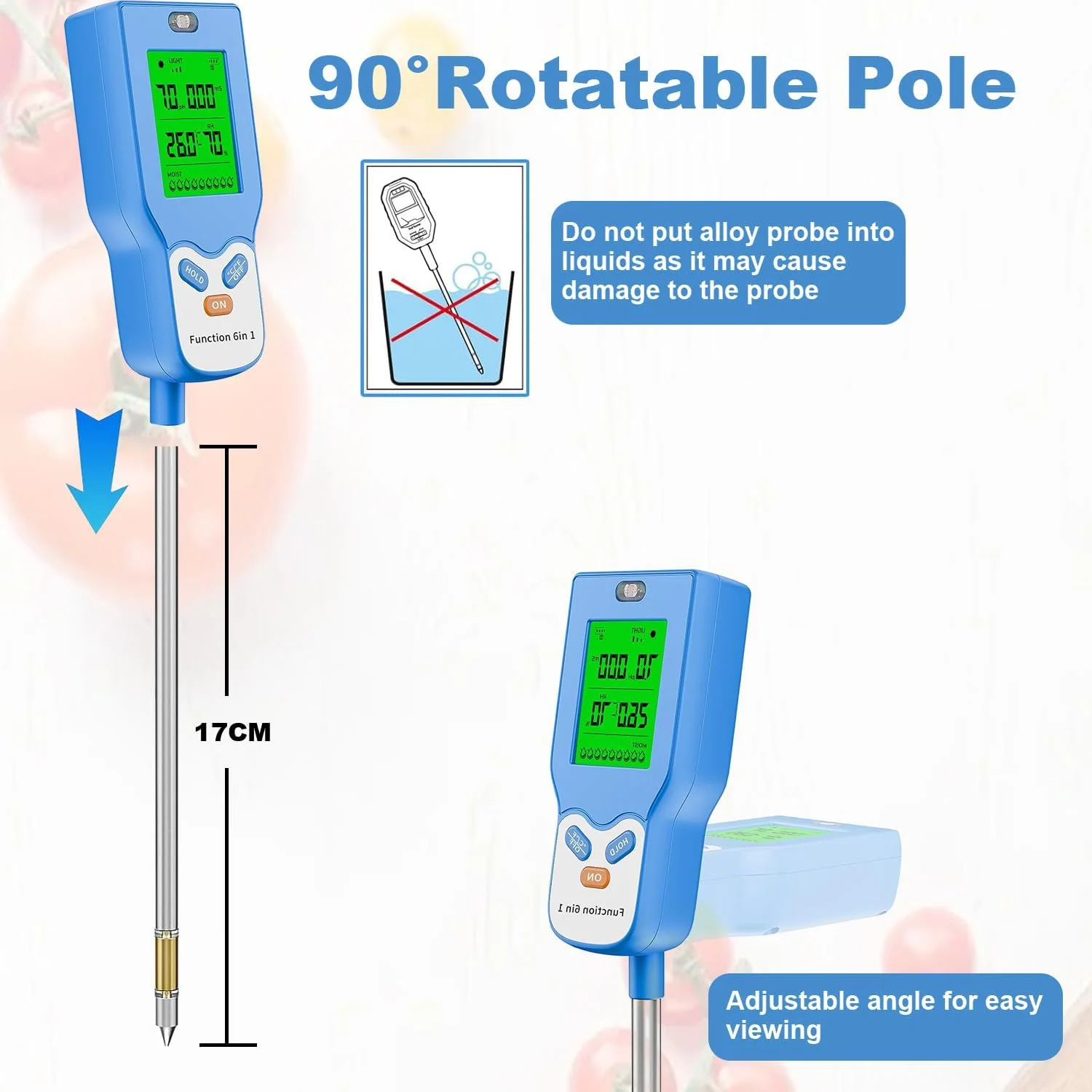 دستگاه تست خاک گلوکلوز 6 در 1 دیجیتال دما/نور/حاصلخیزی/رطوبت محیط با صفحه نمایش LCD برای باغ، چمن، مزرعه، گیاهان داخلی و خارجی (با باتری کار می کند) دستگاه تست خاک گلوکلوز 6 در 1 دیجیتال دما/نور/حاصلخیزی/رطوبت محیط با صفحه نمایش LCD برای باغ، چمن، مزرعه، گیاهان داخلی و خارجی (با باتری کار می کند)