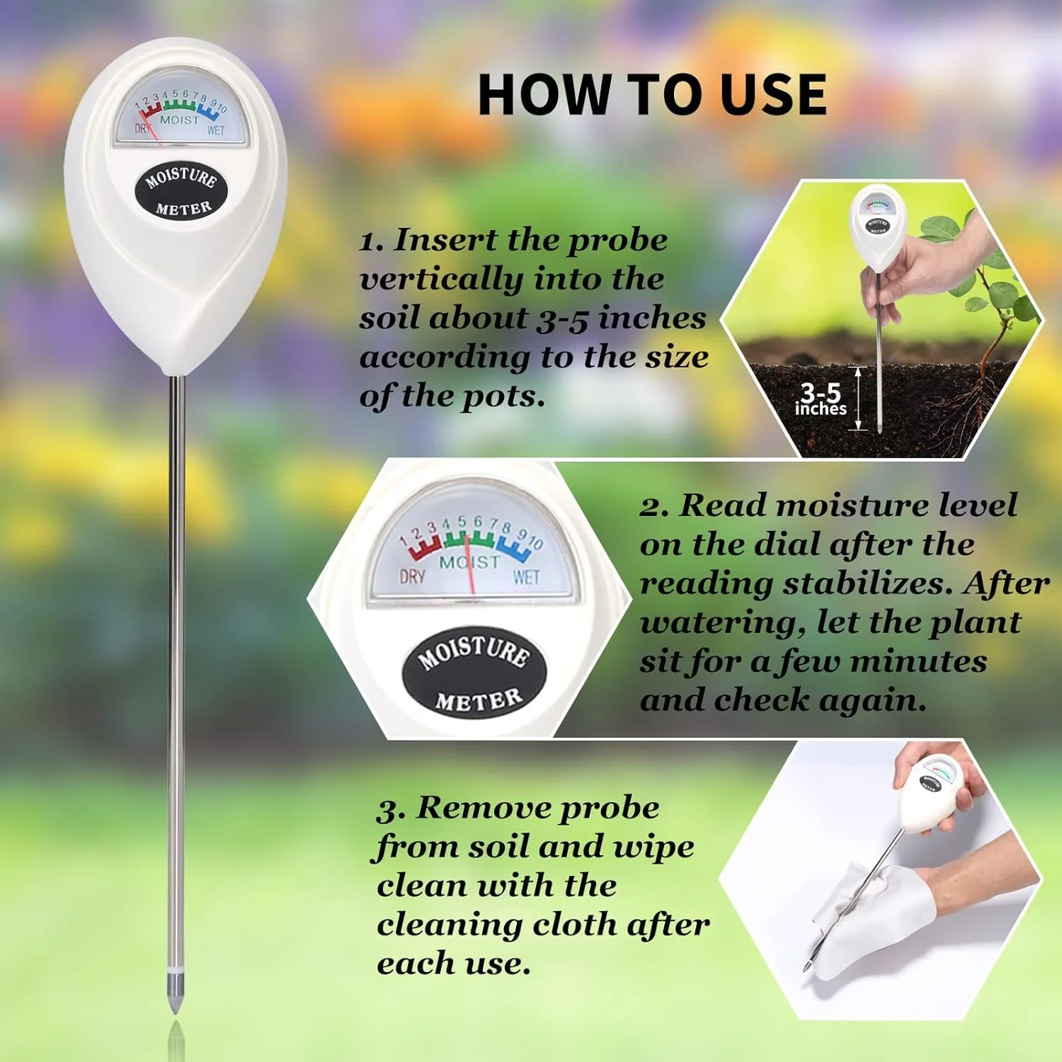 رطوبت سنج خاک MAKINGTEC، رطوبت سنج خاک، رطوبت سنج آب گیاه برای گیاهان آپارتمانی، با پارچه تمیز کننده، برای باغبانی، کشاورزی، گیاهان داخلی و خارجی رطوبت سنج خاک MAKINGTEC، رطوبت سنج خاک، رطوبت سنج آب گیاه برای گیاهان آپارتمانی، با پارچه تمیز کننده، برای باغبانی، کشاورزی، گیاهان داخلی و خارجی