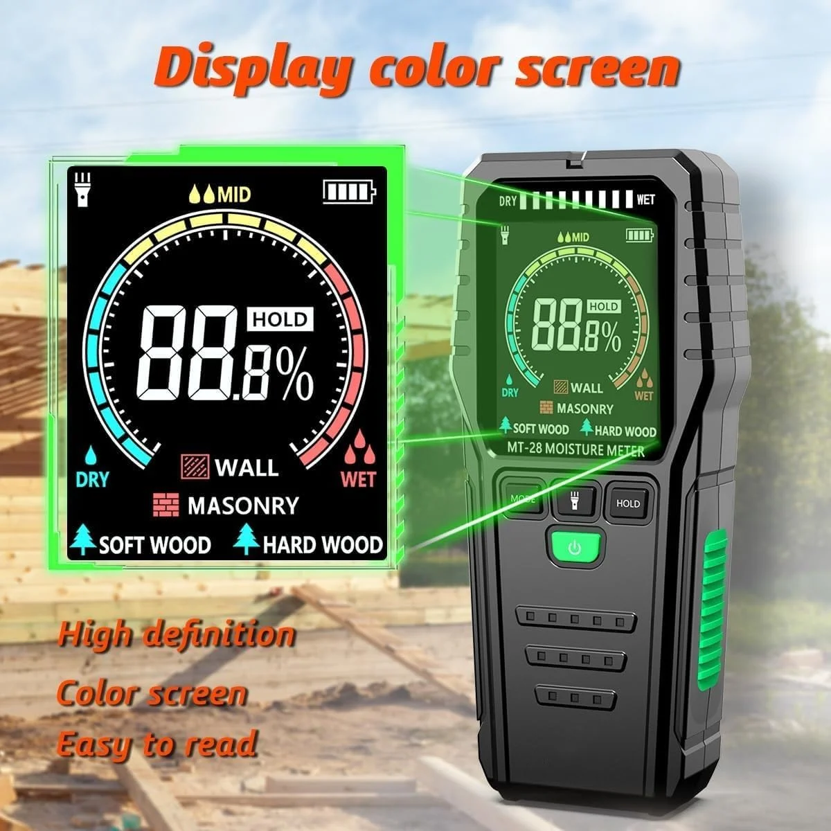 رطوبت سنج، رطوبت سنج مصالح ساختمانی برای دیوار، چوب و بتن، مناسب برای دیوار، زیرزمین و مصالح ساختمانی