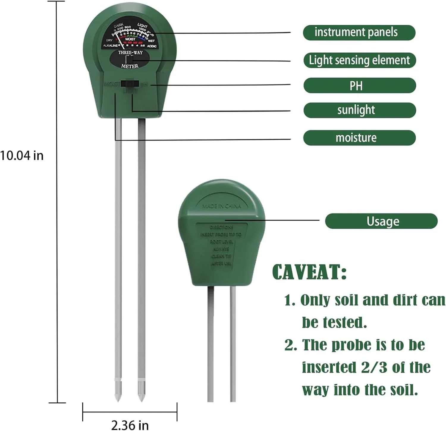 تستر خاک، مانیتور آب گیاه، رطوبت سنج خاک 3 در 1، تستر رطوبت/نور/PH، مناسب برای باغ ها، چمنزارها، مزارع، فضای باز و داخلی، ارتقاء رشد سالم گیاهان (بدون نیاز به باتری) تستر خاک، مانیتور آب گیاه، رطوبت سنج خاک 3 در 1، تستر رطوبت/نور/PH، مناسب برای باغ ها، چمنزارها، مزارع، فضای باز و داخلی، ارتقاء رشد سالم گیاهان (بدون نیاز به باتری)