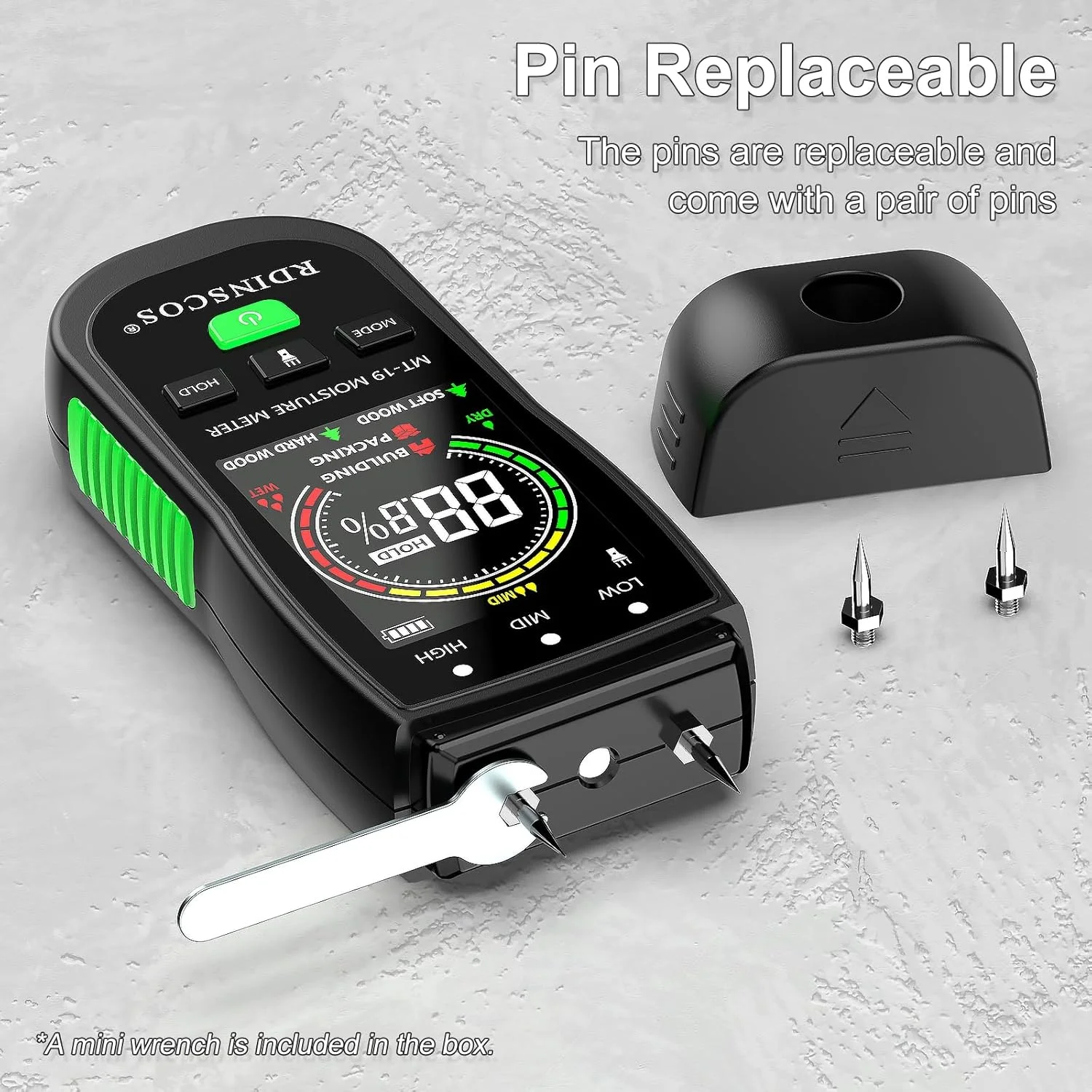 رطوبت سنج چوب RDINSCOS نوع پین، رطوبت سنج دیوار، تستر رطوبت دیجیتال، آشکارساز نشت آب با صفحه نمایش رنگی برای چوب، ساختمان، هیزم، کاغذ رطوبت سنج چوب RDINSCOS نوع پین، رطوبت سنج دیوار، تستر رطوبت دیجیتال، آشکارساز نشت آب با صفحه نمایش رنگی برای چوب، ساختمان، هیزم، کاغذ