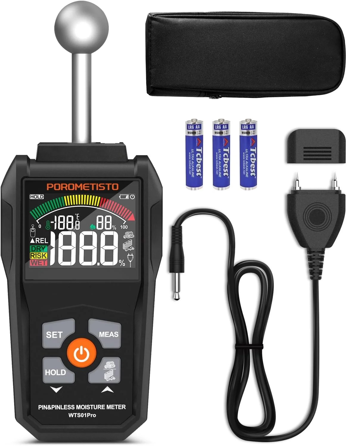 رطوبت سنج، رطوبت سنج سوزنی و بدون سوزن POROMETISTO - رطوبت سنج دو حالته چوب برای دیوارها، دیوار خشک، هیزم و بتن، رطوبت سنج دیجیتال با صفحه نمایش رنگی و آلارم رطوبت سنج، رطوبت سنج سوزنی و بدون سوزن POROMETISTO - رطوبت سنج دو حالته چوب برای دیوارها، دیوار خشک، هیزم و بتن، رطوبت سنج دیجیتال با صفحه نمایش رنگی و آلارم
