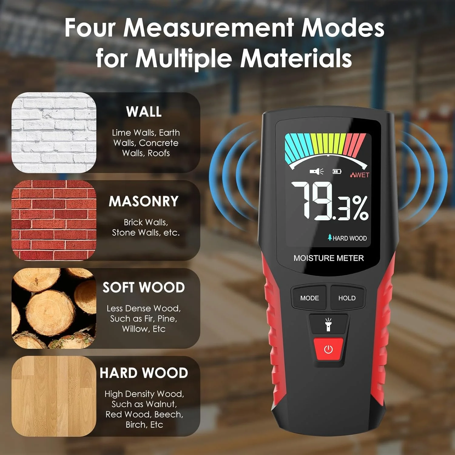 رطوبت سنج چوب، رطوبت سنج بدون سوزن با صفحه نمایش رنگی LCD، رطوبت سنج غیر مخرب دیوار با زنگ هشدار صوتی، سنسور رطوبت 4 حالته برای تشخیص رطوبت در دیوار خشک، چوب و مصالح ساختمانی رطوبت سنج چوب، رطوبت سنج بدون سوزن با صفحه نمایش رنگی LCD، رطوبت سنج غیر مخرب دیوار با زنگ هشدار صوتی، سنسور رطوبت 4 حالته برای تشخیص رطوبت در دیوار خشک، چوب و مصالح ساختمانی