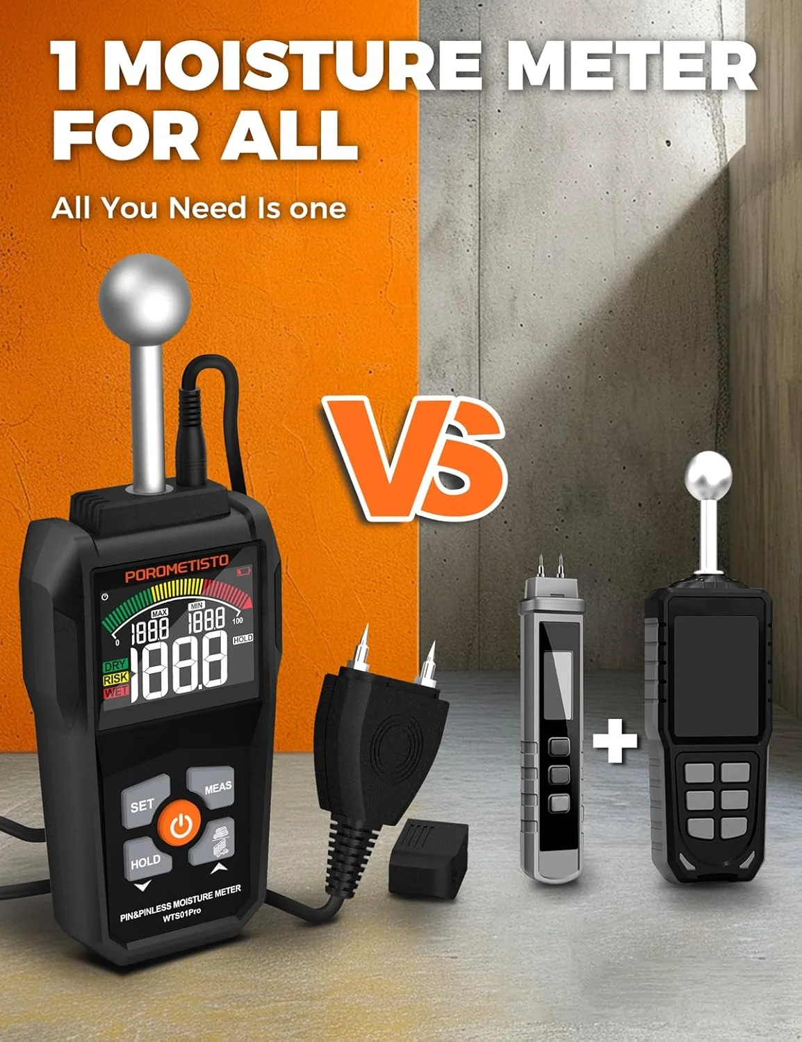 رطوبت سنج، رطوبت سنج سوزنی و بدون سوزن POROMETISTO - رطوبت سنج دو حالته چوب برای دیوارها، دیوار خشک، هیزم و بتن، رطوبت سنج دیجیتال با صفحه نمایش رنگی و آلارم رطوبت سنج، رطوبت سنج سوزنی و بدون سوزن POROMETISTO - رطوبت سنج دو حالته چوب برای دیوارها، دیوار خشک، هیزم و بتن، رطوبت سنج دیجیتال با صفحه نمایش رنگی و آلارم