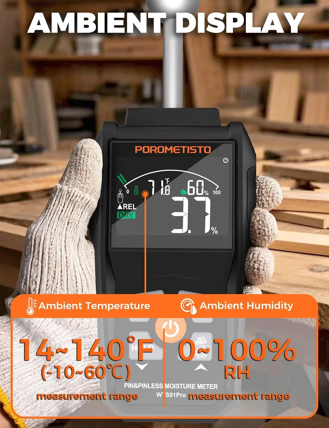 رطوبت سنج، رطوبت سنج سوزنی و بدون سوزن POROMETISTO - رطوبت سنج دو حالته چوب برای دیوارها، دیوار خشک، هیزم و بتن، رطوبت سنج دیجیتال با صفحه نمایش رنگی و آلارم رطوبت سنج، رطوبت سنج سوزنی و بدون سوزن POROMETISTO - رطوبت سنج دو حالته چوب برای دیوارها، دیوار خشک، هیزم و بتن، رطوبت سنج دیجیتال با صفحه نمایش رنگی و آلارم