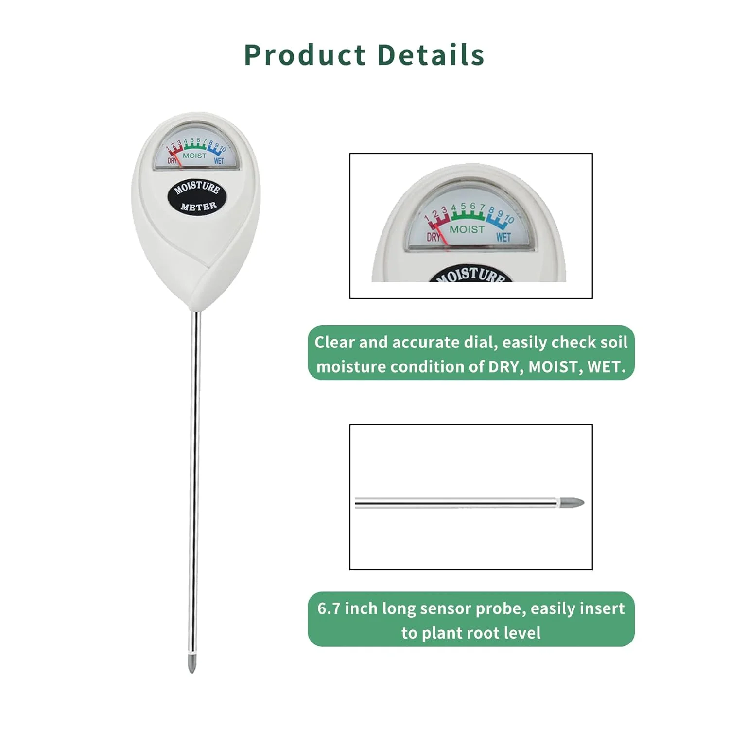 رطوبت سنج خاک، بسته 2 عددی، مناسب گیاهان آپارتمانی، فضای باز، باغ، مزرعه، مراقبت از چمن، بدون نیاز به باتری (سفید) رطوبت سنج خاک، بسته 2 عددی، مناسب گیاهان آپارتمانی، فضای باز، باغ، مزرعه، مراقبت از چمن، بدون نیاز به باتری (سفید)