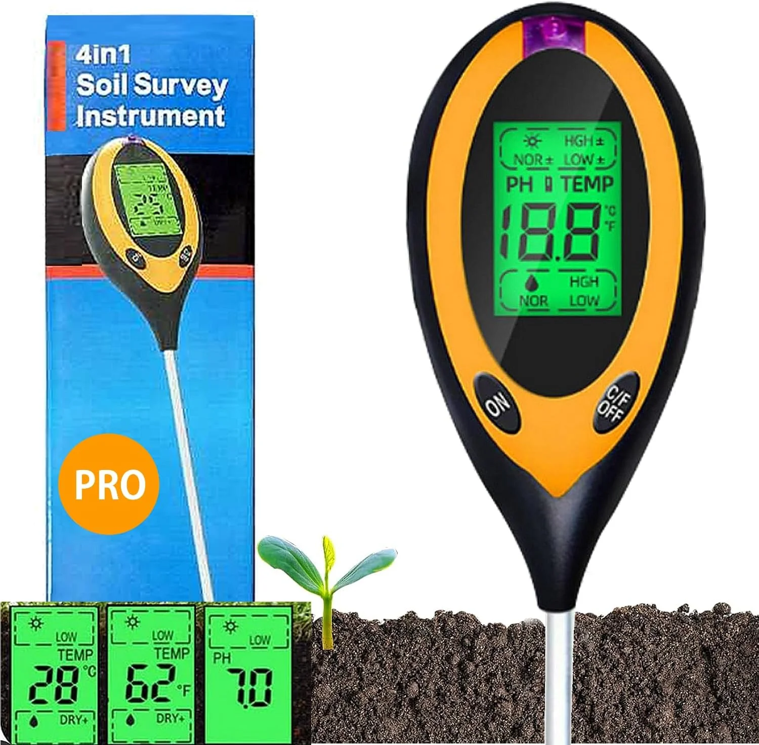رطوبت سنج خاک 4 در 1، ابزاری ایده آل برای باغ، باغ میوه، مزرعه، استفاده در فضای داخلی و خارجی رطوبت سنج خاک 4 در 1، ابزاری ایده آل برای باغ، باغ میوه، مزرعه، استفاده در فضای داخلی و خارجی