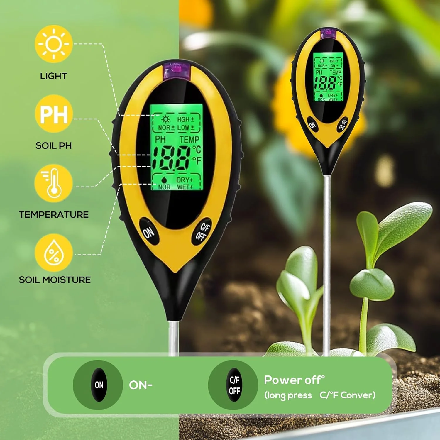 رطوبت سنج خاک 4 در 1، ابزاری ایده آل برای باغ، باغ میوه، مزرعه، استفاده در فضای داخلی و خارجی رطوبت سنج خاک 4 در 1، ابزاری ایده آل برای باغ، باغ میوه، مزرعه، استفاده در فضای داخلی و خارجی