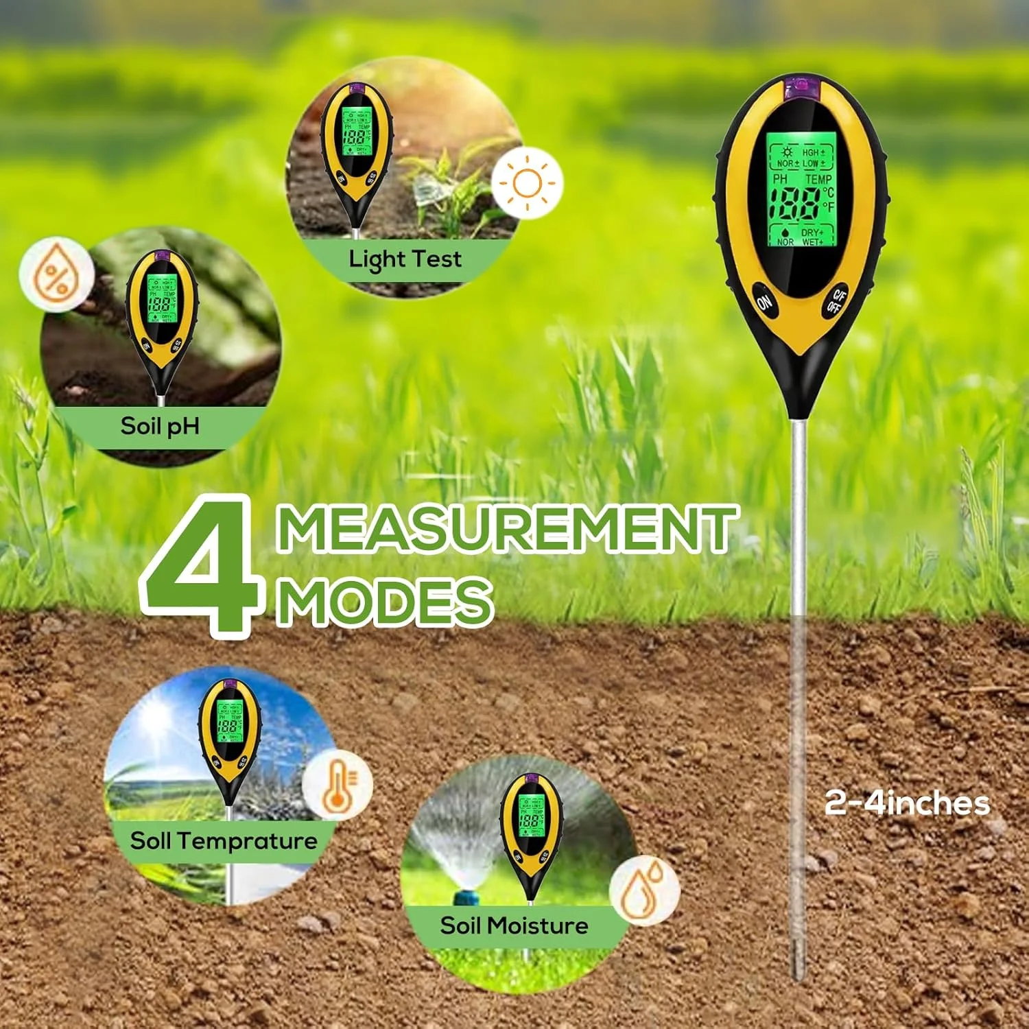 رطوبت سنج خاک 4 در 1، ابزاری ایده آل برای باغ، باغ میوه، مزرعه، استفاده در فضای داخلی و خارجی رطوبت سنج خاک 4 در 1، ابزاری ایده آل برای باغ، باغ میوه، مزرعه، استفاده در فضای داخلی و خارجی