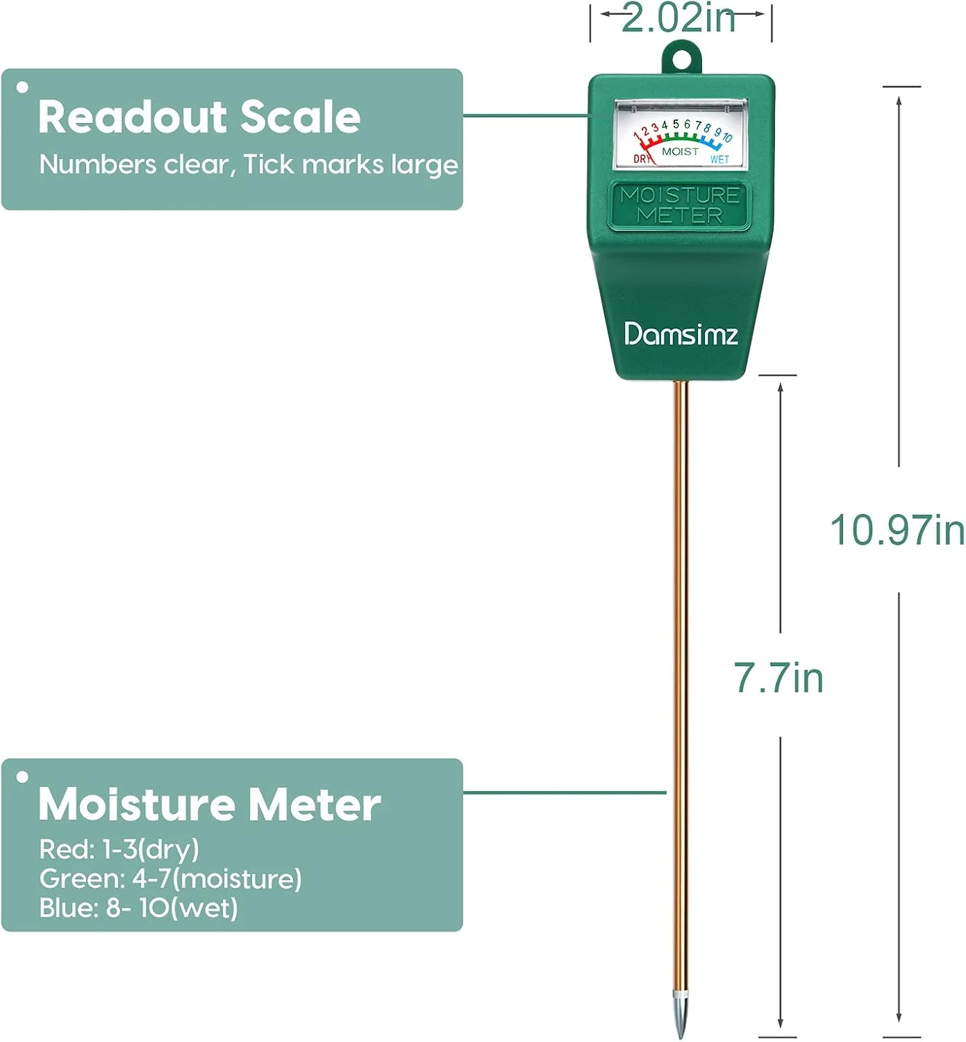 رطوبت سنج خاک Damsimz، رطوبت سنج گیاه، هیدرومتر تست رطوبت خاک گیاه برای مراقبت از گیاه، باغبانی، کشاورزی، گیاهان داخلی و خارجی (بدون نیاز به باتری)