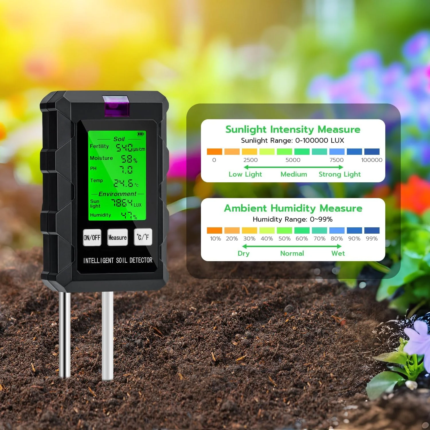 دستگاه سنجش pH خاک Mcbazel با دو پروب 6 در 1 برای گیاهان، با قابلیت سنجش رطوبت خاک، pH، دما، حاصلخیزی، شدت نور، رطوبت محیط، مناسب برای باغبانی، گیاهان، کشاورزی دستگاه سنجش pH خاک Mcbazel با دو پروب 6 در 1 برای گیاهان، با قابلیت سنجش رطوبت خاک، pH، دما، حاصلخیزی، شدت نور، رطوبت محیط، مناسب برای باغبانی، گیاهان، کشاورزی