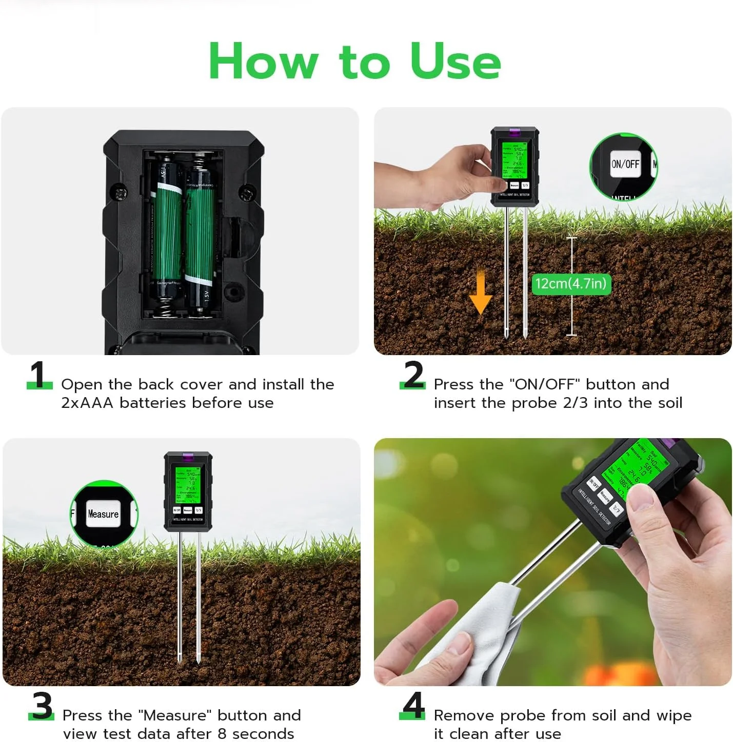دستگاه سنجش pH خاک Mcbazel با دو پروب 6 در 1 برای گیاهان، با قابلیت سنجش رطوبت خاک، pH، دما، حاصلخیزی، شدت نور، رطوبت محیط، مناسب برای باغبانی، گیاهان، کشاورزی دستگاه سنجش pH خاک Mcbazel با دو پروب 6 در 1 برای گیاهان، با قابلیت سنجش رطوبت خاک، pH، دما، حاصلخیزی، شدت نور، رطوبت محیط، مناسب برای باغبانی، گیاهان، کشاورزی