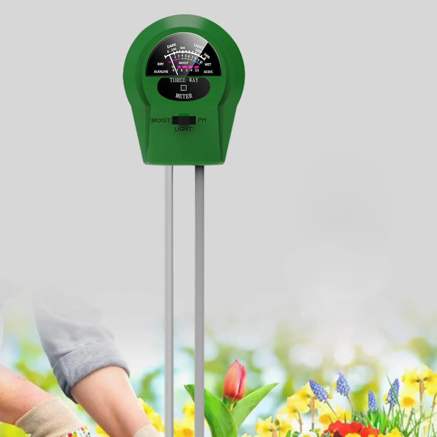 رطوبت سنج خاک، pH متر خاک، تستر خاک 3 در 1، رطوبت، نور، pH، ابزار اندازه گیری برای باغ، مزرعه، گیاه، فضای باز، فضای داخلی، خاک آبیاری، سنسور رطوبت سنج خاک برای باغبانی، تست برای باغ