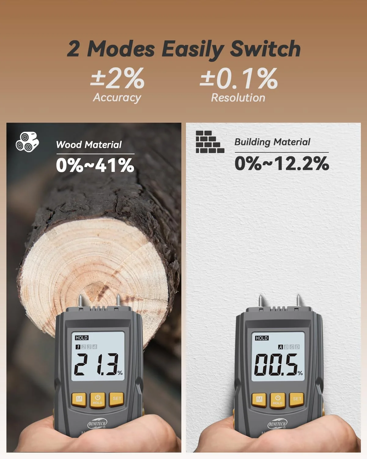 رطوبت سنج دیجیتال سوزنی چند منظوره برای تشخیص رطوبت مصالح ساختمانی، هیزم، دیوارها و کاغذ