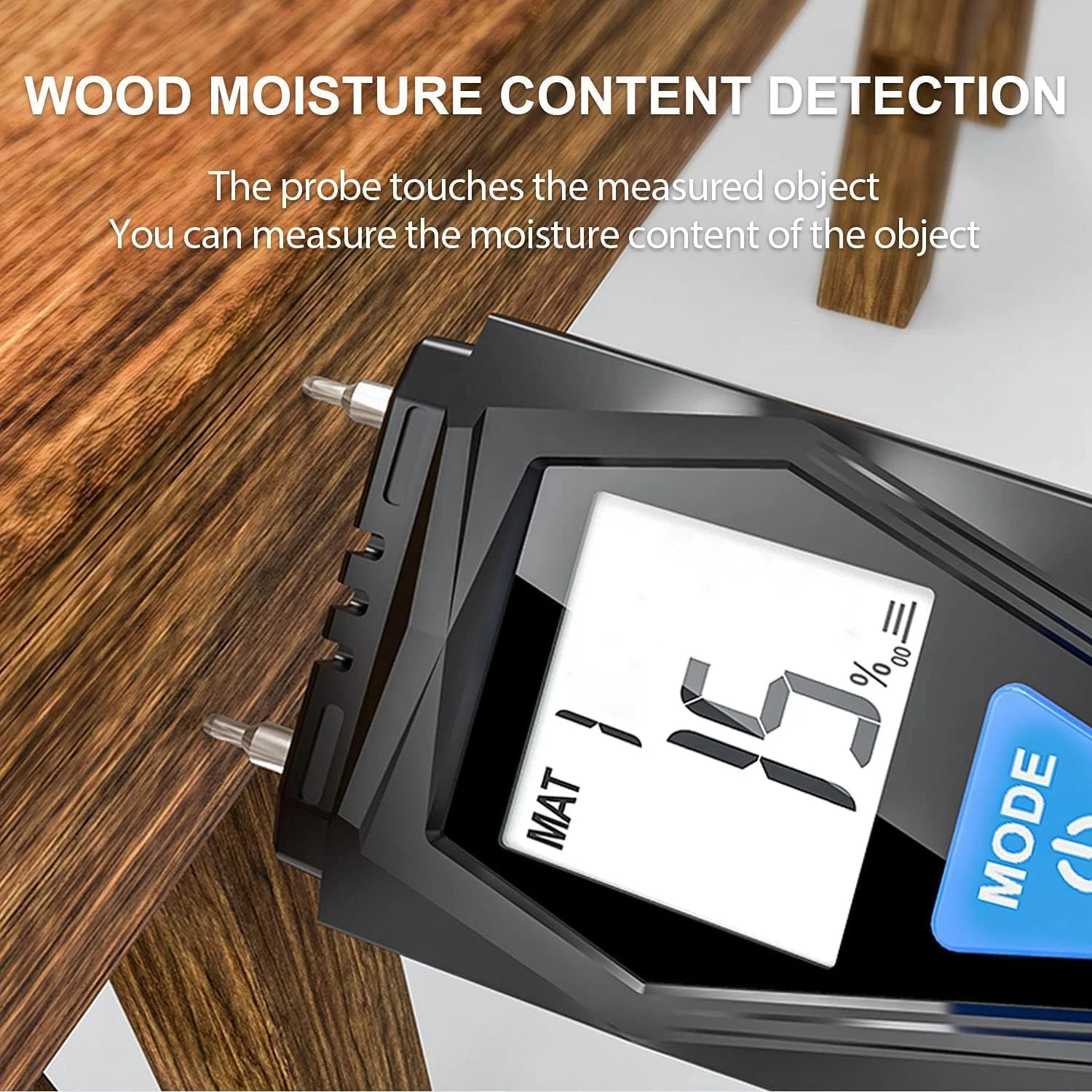 رطوبت سنج چوب، رطوبت سنج قابل حمل با پروب حساس، آشکارساز نشت آب و تستر رطوبت برای چوب، دیوارها، هیزم و مصالح ساختمانی - اندازه گیری دمای محیط و رطوبت رطوبت سنج چوب، رطوبت سنج قابل حمل با پروب حساس، آشکارساز نشت آب و تستر رطوبت برای چوب، دیوارها، هیزم و مصالح ساختمانی - اندازه گیری دمای محیط و رطوبت