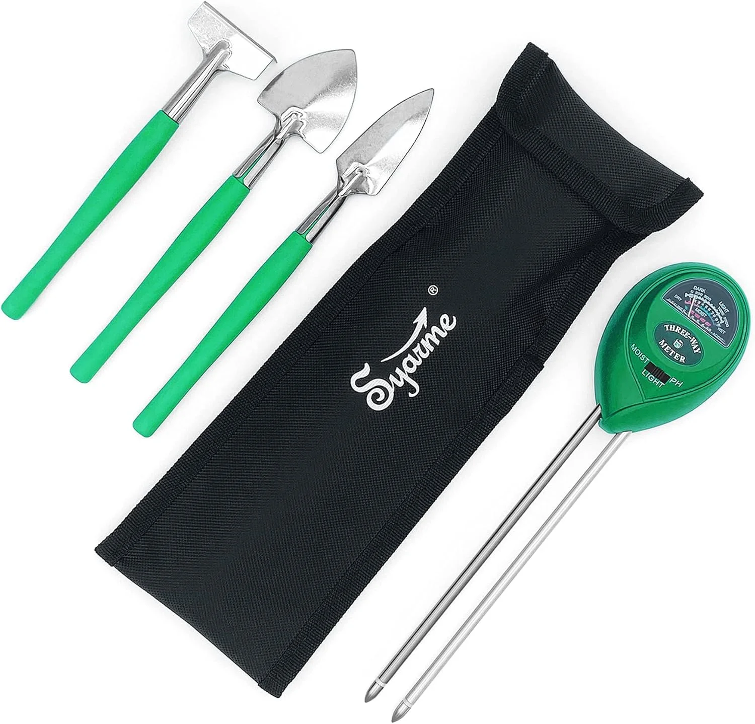 تستر خاک Syarme، رطوبت سنج خاک برای تست PH/رطوبت/نور خورشید خاک، مناسب برای باغ ها، مزارع، چمنزارها و غیره، بدون نیاز به باتری، شامل ابزار باغبانی و کیف