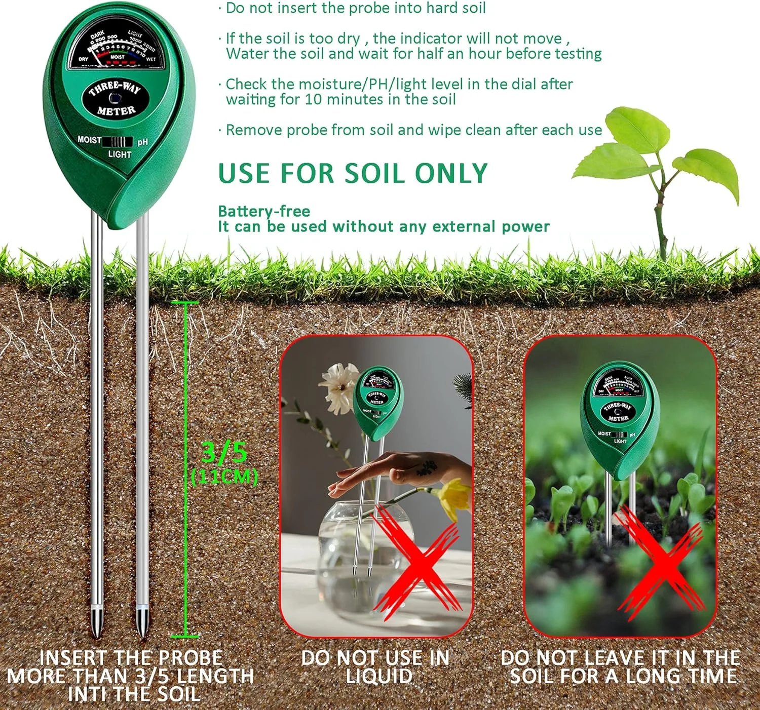 تستر خاک Syarme، رطوبت سنج خاک برای تست PH/رطوبت/نور خورشید خاک، مناسب برای باغ ها، مزارع، چمنزارها و غیره، بدون نیاز به باتری، شامل ابزار باغبانی و کیف تستر خاک Syarme، رطوبت سنج خاک برای تست PH/رطوبت/نور خورشید خاک، مناسب برای باغ ها، مزارع، چمنزارها و غیره، بدون نیاز به باتری، شامل ابزار باغبانی و کیف