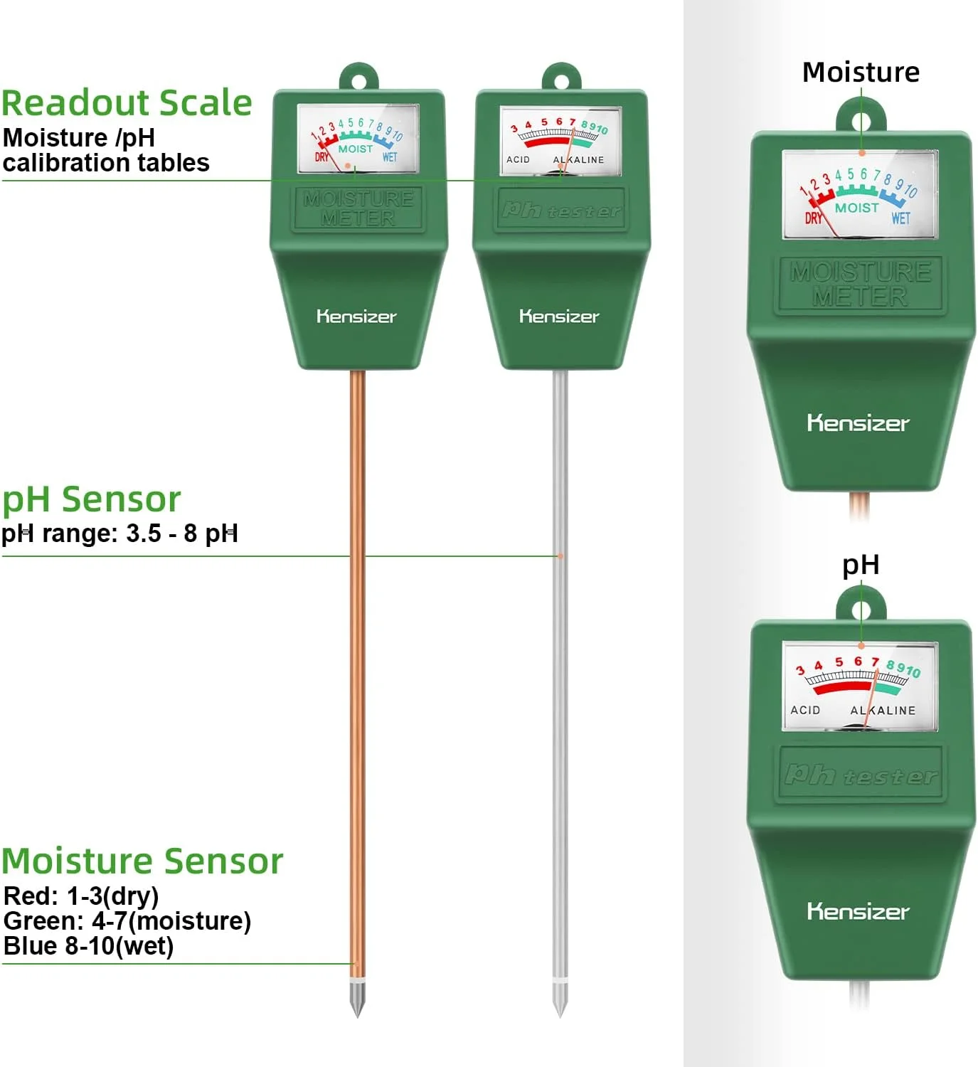 تستر خاک Kensizer، رطوبت سنج/pH خاک، ابزار کیت تست چمن مزرعه باغبانی، پروب دیجیتال گیاه، هیدرومتر آب برای داخل و خارج از منزل، بدون نیاز به باتری تستر خاک Kensizer، رطوبت سنج/pH خاک، ابزار کیت تست چمن مزرعه باغبانی، پروب دیجیتال گیاه، هیدرومتر آب برای داخل و خارج از منزل، بدون نیاز به باتری