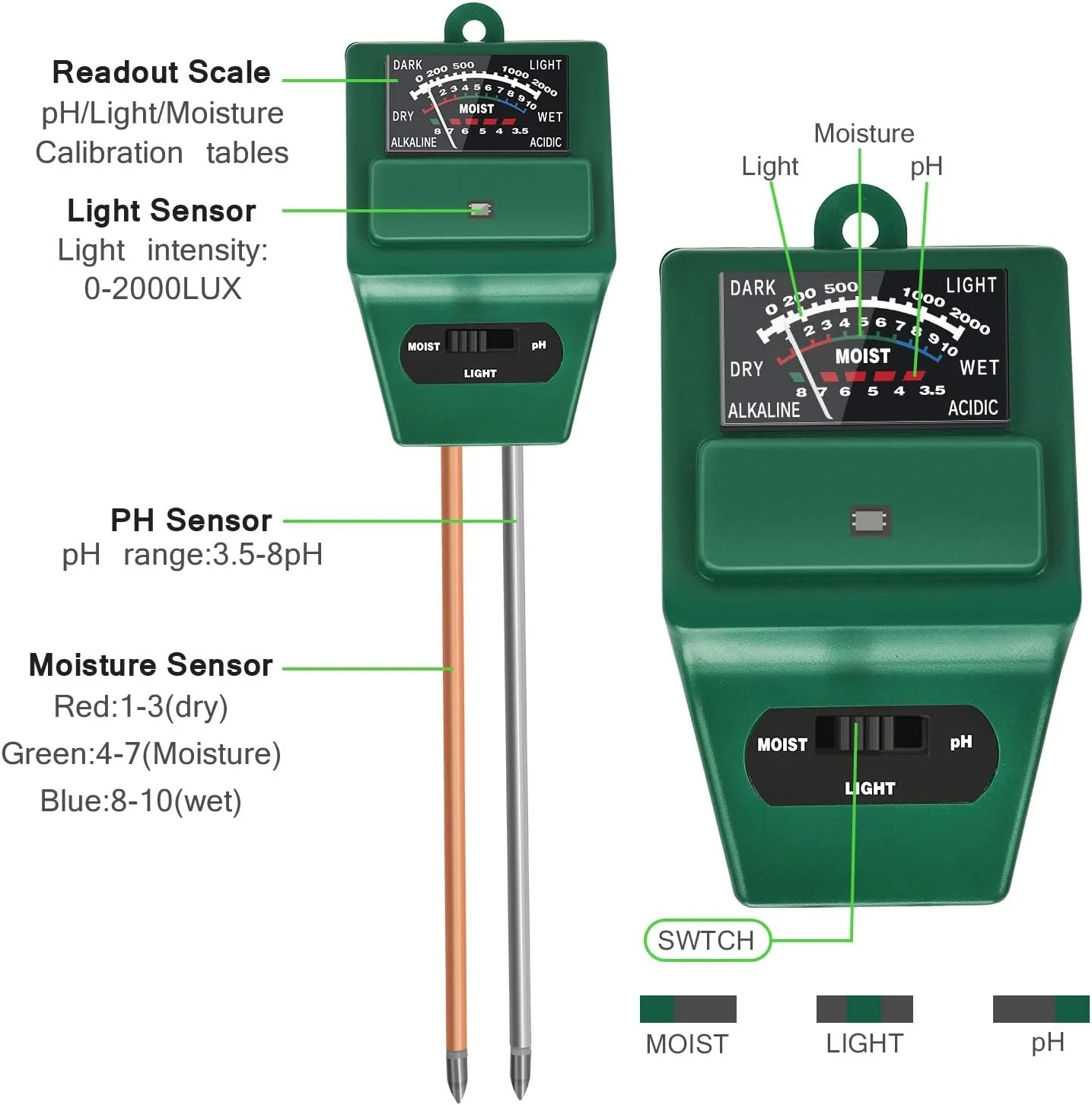 دستگاه تست خاک 3 در 1 Bearbro، کیت تست رطوبت، رطوبت سنج خاک، عالی برای خانه و باغ، چمن، مزرعه، استفاده در فضای داخلی و خارجی دستگاه تست خاک 3 در 1 Bearbro، کیت تست رطوبت، رطوبت سنج خاک، عالی برای خانه و باغ، چمن، مزرعه، استفاده در فضای داخلی و خارجی