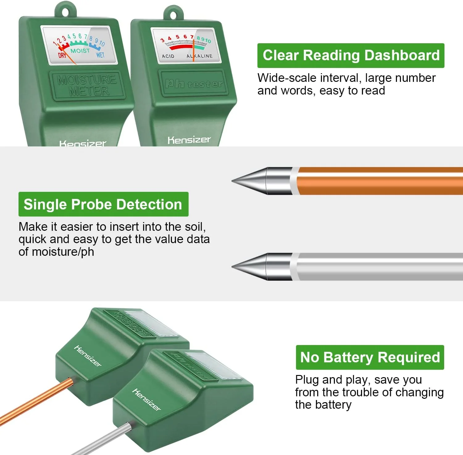 تستر خاک Kensizer، رطوبت سنج/pH خاک، ابزار کیت تست چمن مزرعه باغبانی، پروب دیجیتال گیاه، هیدرومتر آب برای داخل و خارج از منزل، بدون نیاز به باتری تستر خاک Kensizer، رطوبت سنج/pH خاک، ابزار کیت تست چمن مزرعه باغبانی، پروب دیجیتال گیاه، هیدرومتر آب برای داخل و خارج از منزل، بدون نیاز به باتری