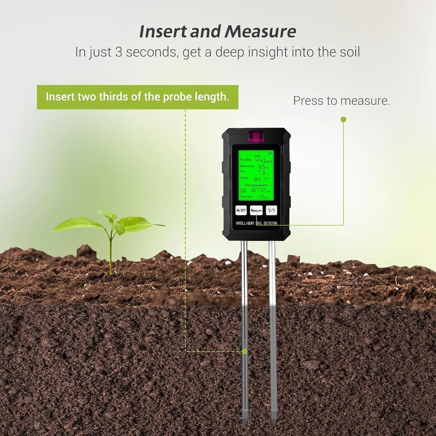 دستگاه تست خاک 6 در 1 چند منظوره با صفحه نمایش LCD، دماسنج و رطوبت سنج دقیق، آشکارساز pH، حاصلخیزی، رطوبت، مانیتور شدت نور خورشید برای گیاهان داخلی/خارجی و باغبانی دستگاه تست خاک 6 در 1 چند منظوره با صفحه نمایش LCD، دماسنج و رطوبت سنج دقیق، آشکارساز pH، حاصلخیزی، رطوبت، مانیتور شدت نور خورشید برای گیاهان داخلی/خارجی و باغبانی