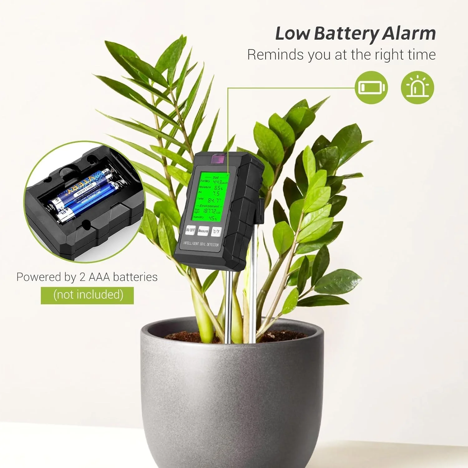 دستگاه تست خاک 6 در 1 چند منظوره با صفحه نمایش LCD، دماسنج و رطوبت سنج دقیق، آشکارساز pH، حاصلخیزی، رطوبت، مانیتور شدت نور خورشید برای گیاهان داخلی/خارجی و باغبانی دستگاه تست خاک 6 در 1 چند منظوره با صفحه نمایش LCD، دماسنج و رطوبت سنج دقیق، آشکارساز pH، حاصلخیزی، رطوبت، مانیتور شدت نور خورشید برای گیاهان داخلی/خارجی و باغبانی