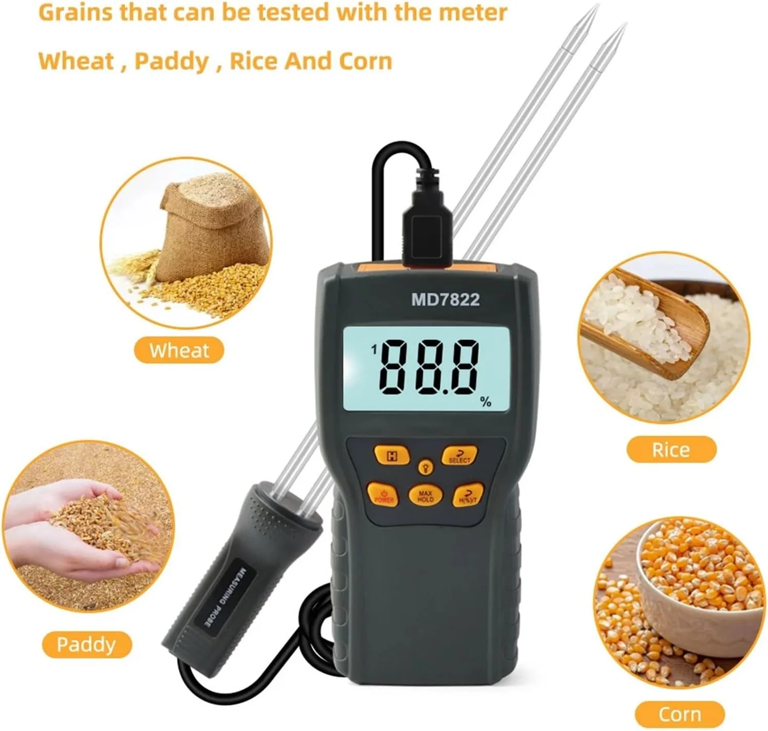 رطوبت سنج دیجیتال خاک، دماسنج مواد غذایی، رطوبت سنج با پروب بلند، آنالیزور رطوبت، ردیاب آب برای برنج و لوبیا رطوبت سنج دیجیتال خاک، دماسنج مواد غذایی، رطوبت سنج با پروب بلند، آنالیزور رطوبت، ردیاب آب برای برنج و لوبیا