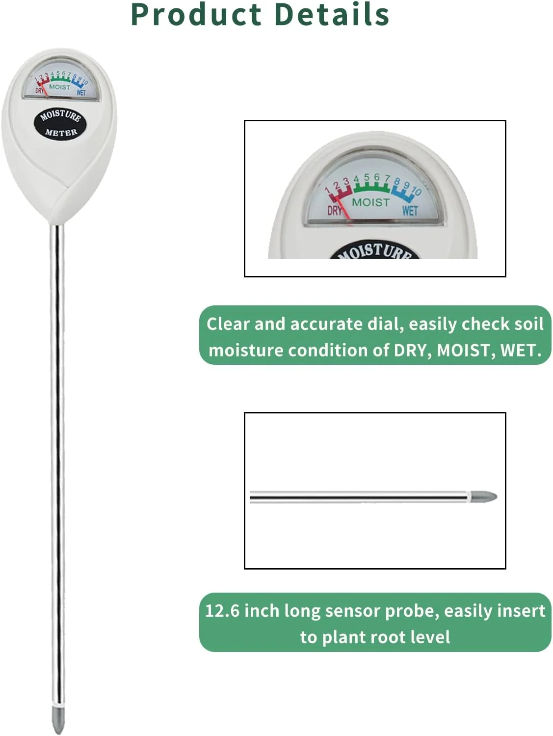 رطوبت سنج خاک با میله بلند، مناسب برای گیاهان آپارتمانی، سنسور رطوبت خاک برای داخل و خارج خانه، باغ، مزرعه، مراقبت از چمن، بدون نیاز به باتری (سفید) رطوبت سنج خاک با میله بلند، مناسب برای گیاهان آپارتمانی، سنسور رطوبت خاک برای داخل و خارج خانه، باغ، مزرعه، مراقبت از چمن، بدون نیاز به باتری (سفید)