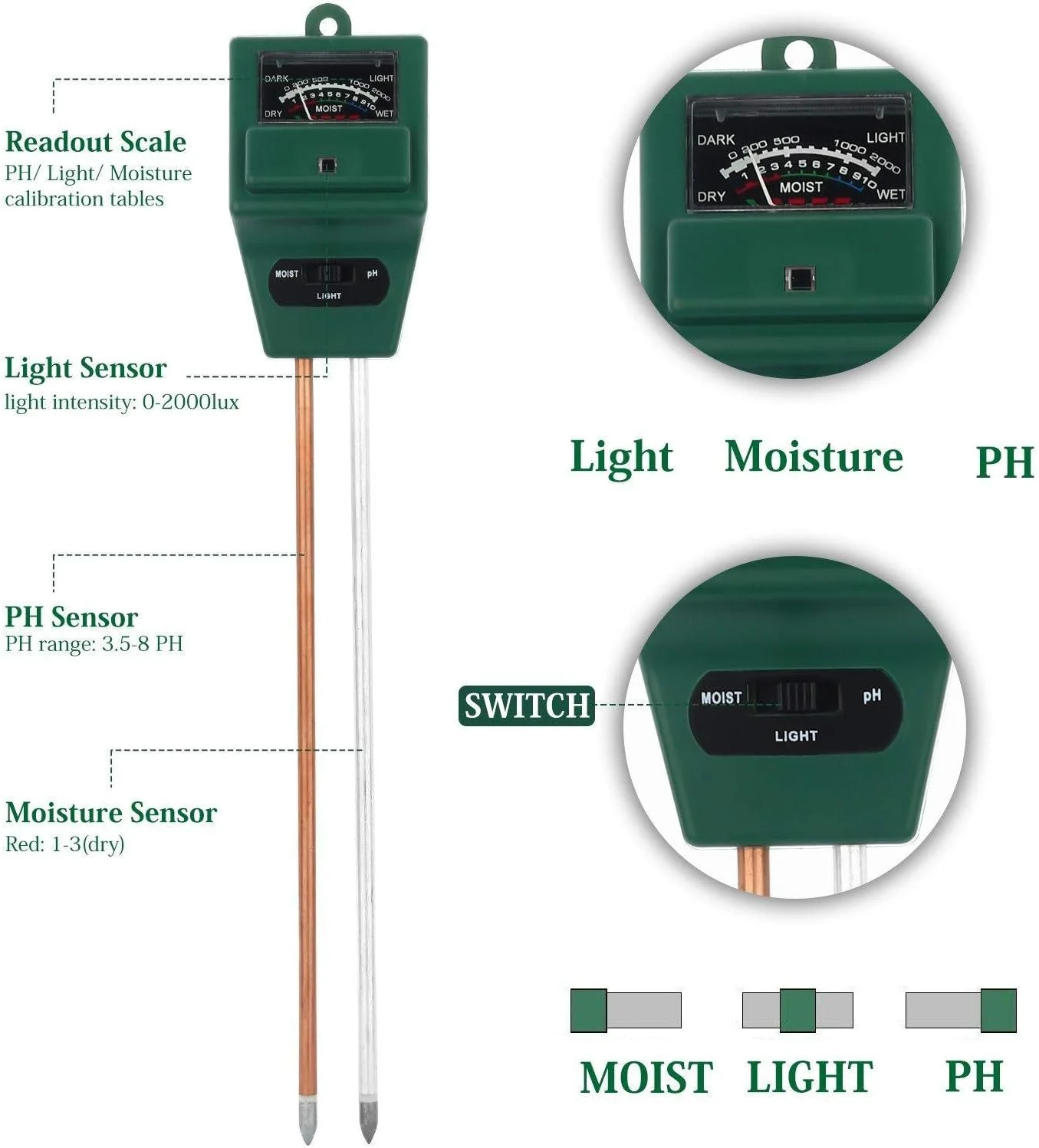 دستگاه PH سنج خاک PERDANT | دستگاه تست خاک 3 در 1 | تستر اسیدیته خاک هیدروپونیک | ردیاب آنالیزور خاک برای تست | رطوبت سنج خاک برای گیاهان | اندازه گیری سطح PH برای باغ و چمن (A_1) دستگاه PH سنج خاک PERDANT | دستگاه تست خاک 3 در 1 | تستر اسیدیته خاک هیدروپونیک | ردیاب آنالیزور خاک برای تست | رطوبت سنج خاک برای گیاهان | اندازه گیری سطح PH برای باغ و چمن (A_1)