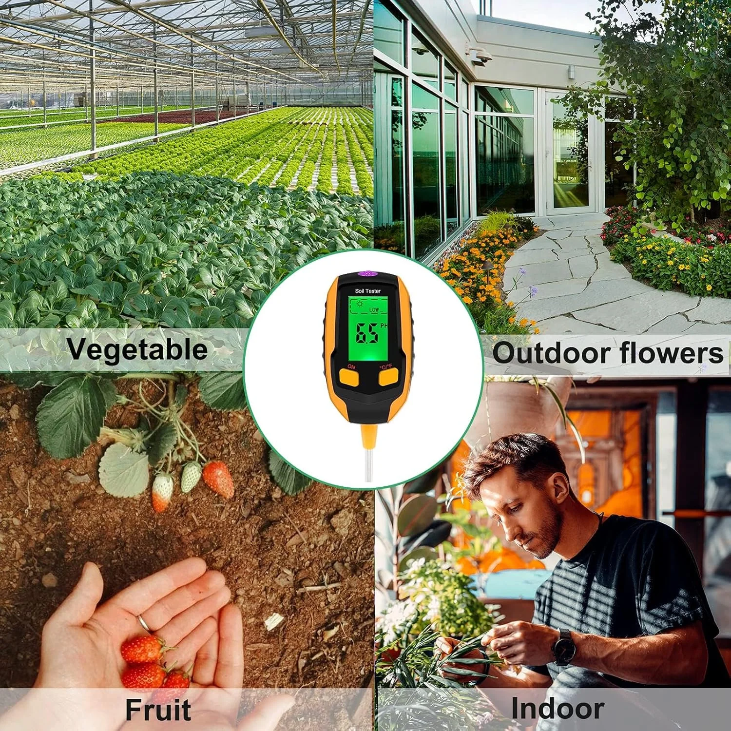 دستگاه 4 در 1 سنجش رطوبت خاک، دماسنج دیجیتال خاک/رطوبت خاک/PH متر/شدت نور خورشید/رطوبت محیط با صفحه نمایش LCD دارای نور پس زمینه، دستگاه تست خاک برای باغبانی، کشاورزی و فضای باز دستگاه 4 در 1 سنجش رطوبت خاک، دماسنج دیجیتال خاک/رطوبت خاک/PH متر/شدت نور خورشید/رطوبت محیط با صفحه نمایش LCD دارای نور پس زمینه، دستگاه تست خاک برای باغبانی، کشاورزی و فضای باز