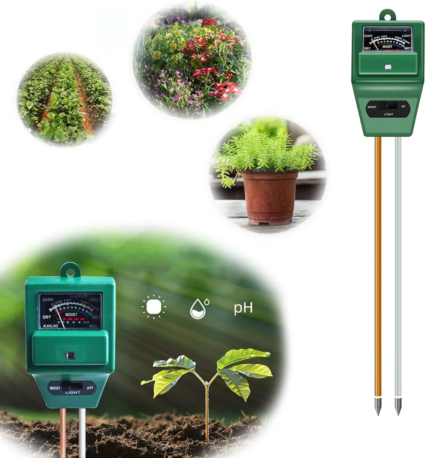 دستگاه سنجش خاک 3 در 1 NALACAL MS02، تستر رطوبت/نور/pH برای باغبانی، ایده آل برای باغ، چمن، مزرعه، ابزار مراقبت از گیاهان داخلی و خارجی دستگاه سنجش خاک 3 در 1 NALACAL MS02، تستر رطوبت/نور/pH برای باغبانی، ایده آل برای باغ، چمن، مزرعه، ابزار مراقبت از گیاهان داخلی و خارجی