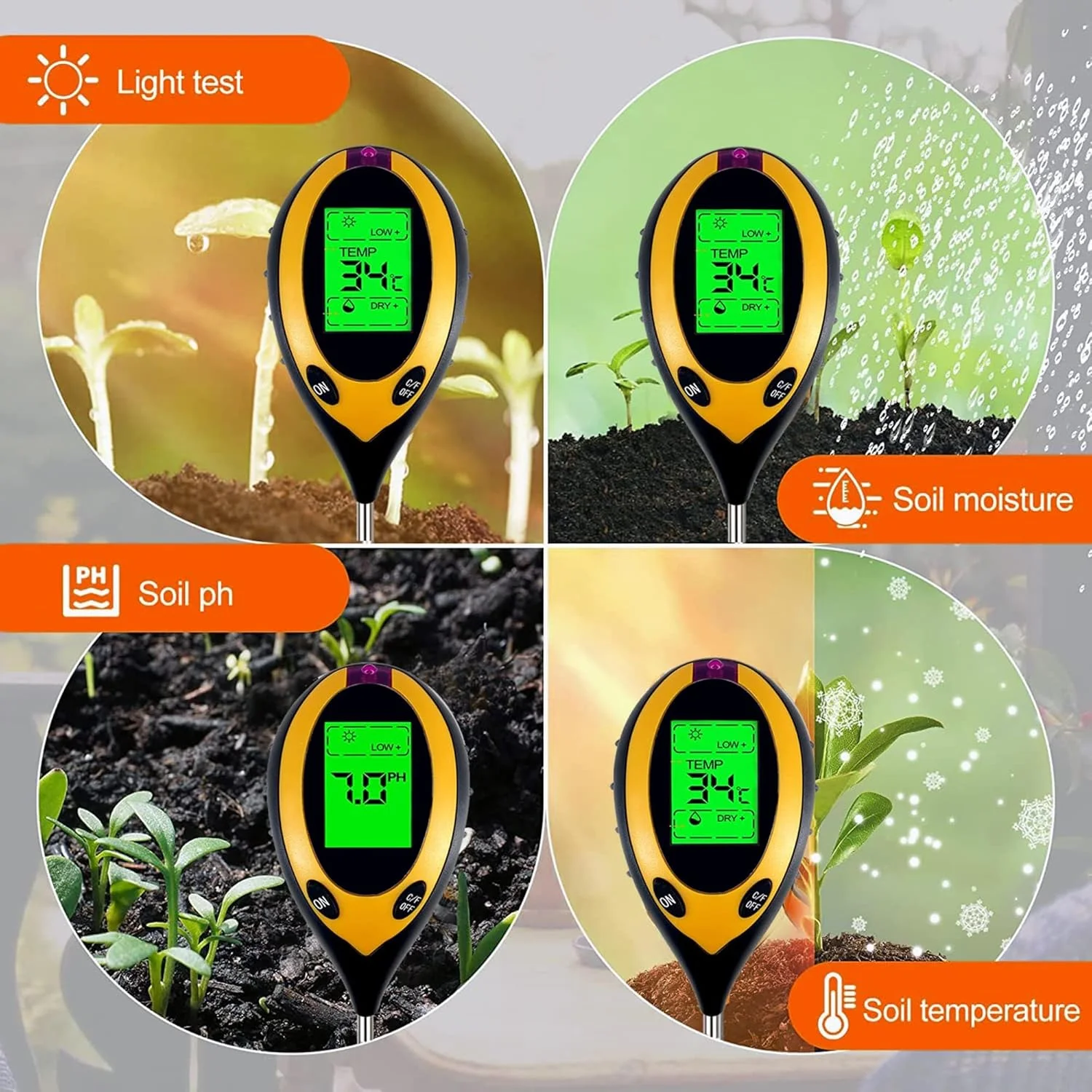 رطوبت سنج خاک NALACAL، مانیتور آب گیاه 4 در 1 با تستر pH، کیت ابزار باغبانی برای مراقبت از گیاه، عالی برای باغ، چمن، مزرعه، استفاده در فضای داخلی و خارجی رطوبت سنج خاک NALACAL، مانیتور آب گیاه 4 در 1 با تستر pH، کیت ابزار باغبانی برای مراقبت از گیاه، عالی برای باغ، چمن، مزرعه، استفاده در فضای داخلی و خارجی