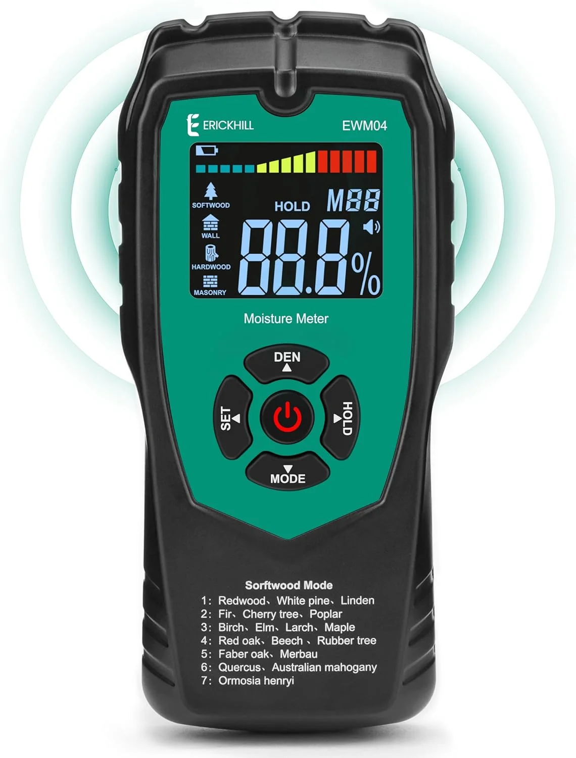 دستگاه رطوبت سنج اریک هیل، بدون پین و غیر مخرب با 9 حالت برای چوب نرم، صفحه نمایش LCD، بازرسی رطوبت چوب و مصالح ساختمانی، ردیاب کپک برای چوب، کاغذ و غیره دستگاه رطوبت سنج اریک هیل، بدون پین و غیر مخرب با 9 حالت برای چوب نرم، صفحه نمایش LCD، بازرسی رطوبت چوب و مصالح ساختمانی، ردیاب کپک برای چوب، کاغذ و غیره