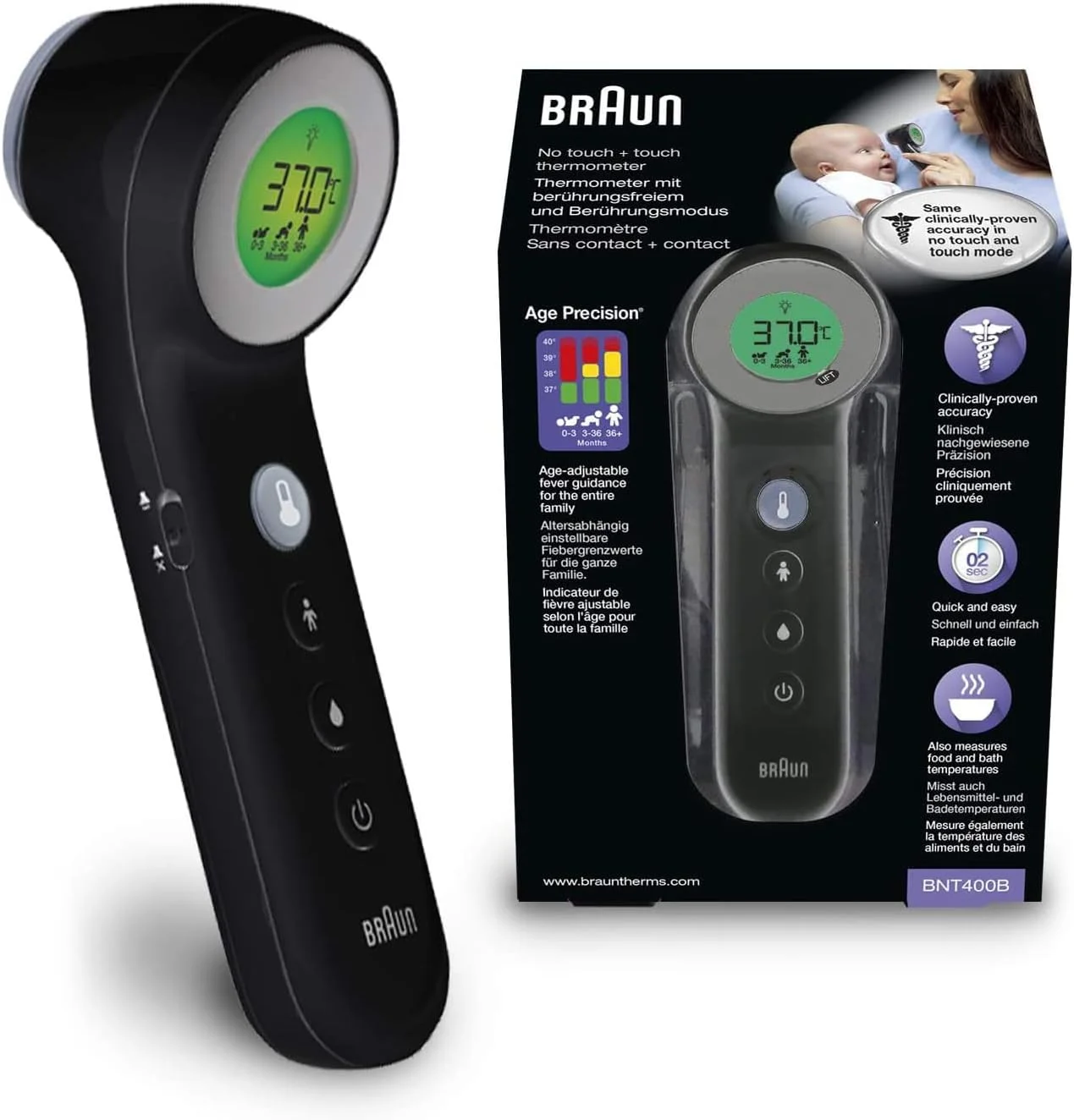 دماسنج براون BNT400B 3 در 1 بدون تماس + لمسی، مشکی دماسنج براون BNT400B 3 در 1 بدون تماس + لمسی، مشکی