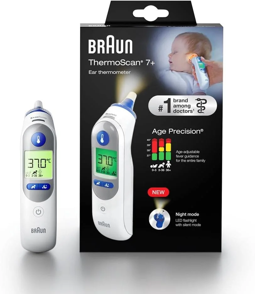 دماسنج گوش براون مدل IRT 6525 Healthcare ThermoScan 7 با فناوری Age Precision (دقیق، راحت، غربالگری دما، تب، سریع، آسان برای استفاده) و حالت شب