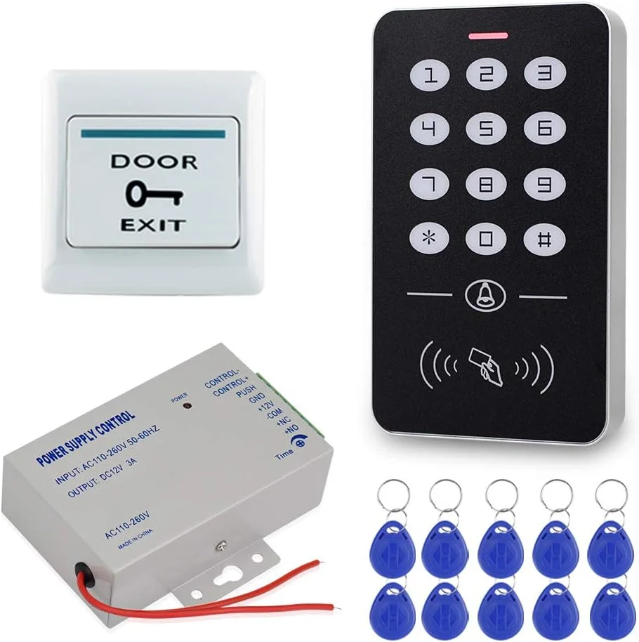 کیت سیستم کنترل دسترسی Diginex HFeng شامل صفحه کلید RFID 125KHz، منبع تغذیه DC12V 3A، دکمه خروج درب و 10 عدد جاسوئیچی RFID برای درب های چوبی/فلزی/شیشه ای کیت سیستم کنترل دسترسی Diginex HFeng شامل صفحه کلید RFID 125KHz، منبع تغذیه DC12V 3A، دکمه خروج درب و 10 عدد جاسوئیچی RFID برای درب های چوبی/فلزی/شیشه ای