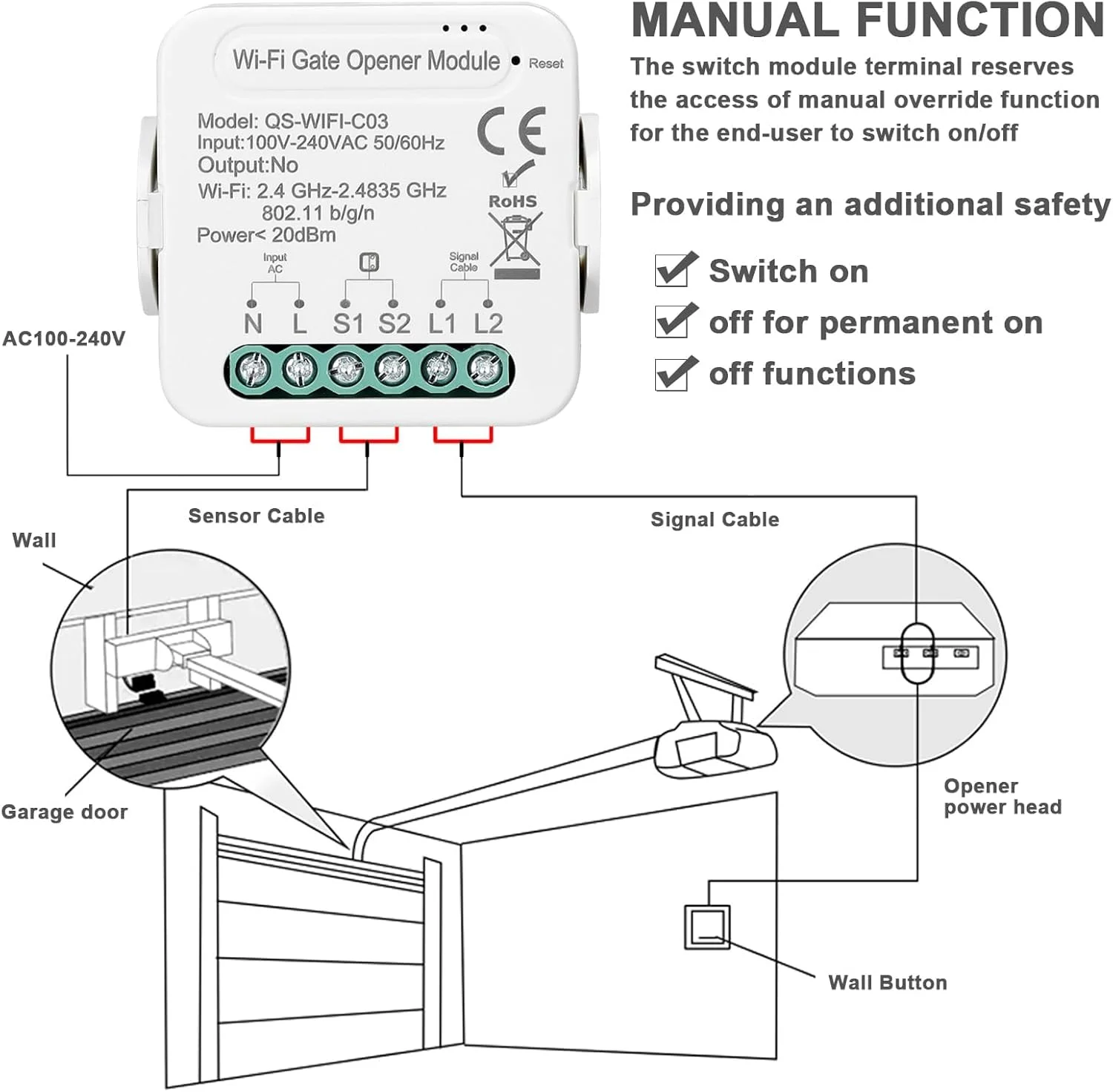 کنترلر هوشمند درب بازکن گاراژ Tuya WiFi Domary، کنترل از راه دور با تلفن همراه، سازگار با الکسا و هوم برای کنترل صوتی