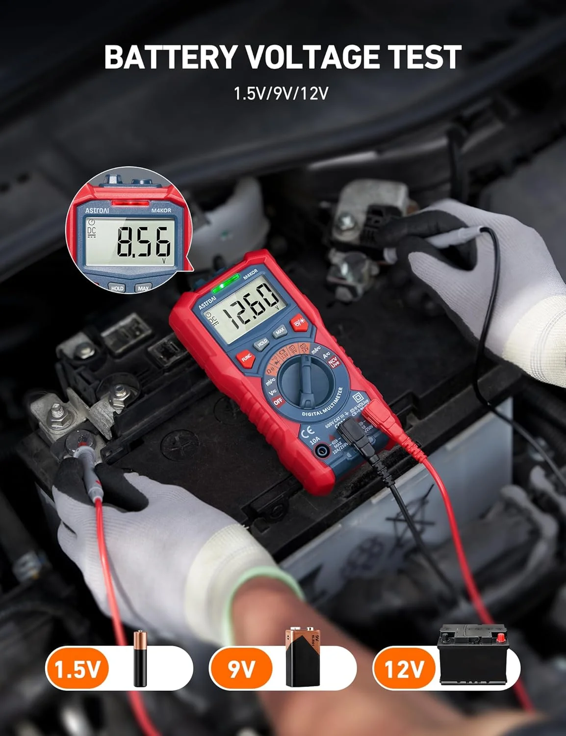 مولتی متر دیجیتال AstroAI با 4000 شمارنده TRMS، ولت متر با محدوده خودکار، تستر ولتاژ باتری 1.5 ولت/9 ولت/12 ولت، اندازه گیری ولتاژ، جریان، مقاومت، دیودها، پیوستگی، ولت متر با عملکرد ولتاژ غیر تماسی