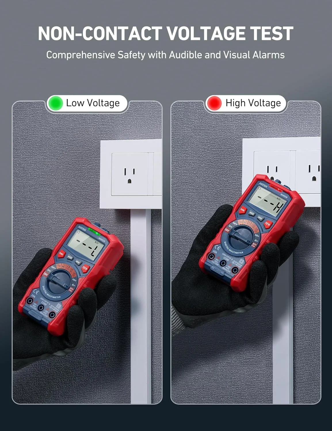 مولتی متر دیجیتال AstroAI با 4000 شمارنده TRMS، ولت متر با محدوده خودکار، تستر ولتاژ باتری 1.5 ولت/9 ولت/12 ولت، اندازه گیری ولتاژ، جریان، مقاومت، دیودها، پیوستگی، ولت متر با عملکرد ولتاژ غیر تماسی