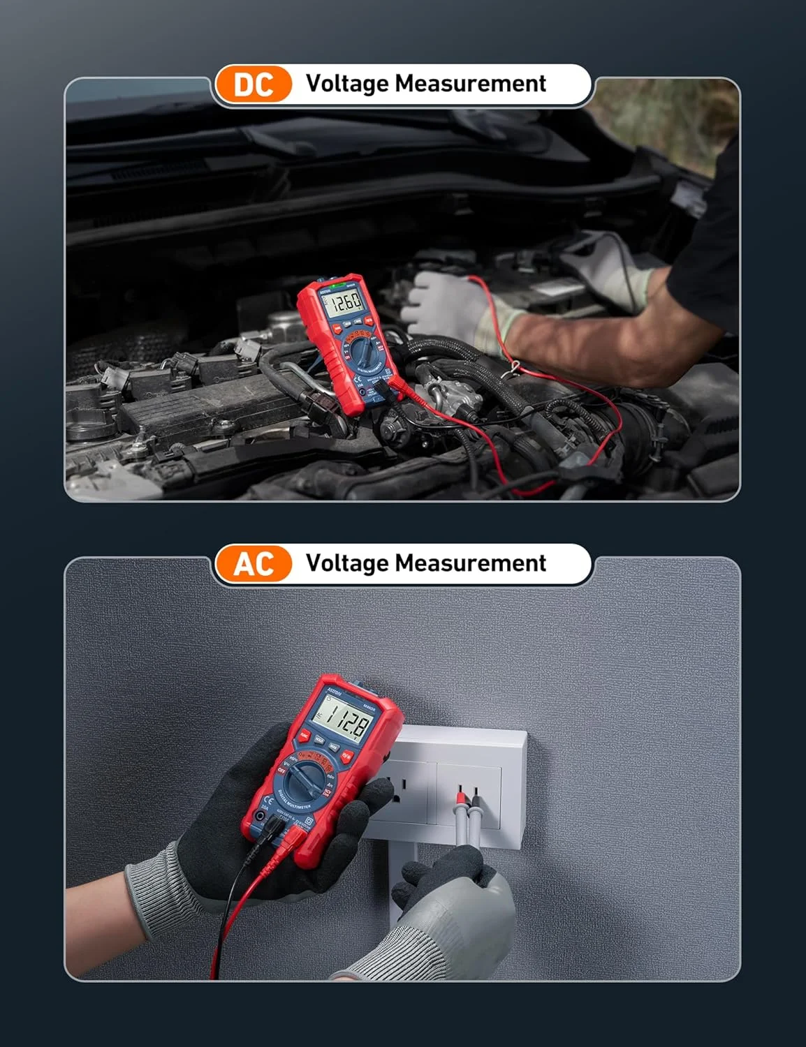 مولتی متر دیجیتال AstroAI با 4000 شمارنده TRMS، ولت متر با محدوده خودکار، تستر ولتاژ باتری 1.5 ولت/9 ولت/12 ولت، اندازه گیری ولتاژ، جریان، مقاومت، دیودها، پیوستگی، ولت متر با عملکرد ولتاژ غیر تماسی