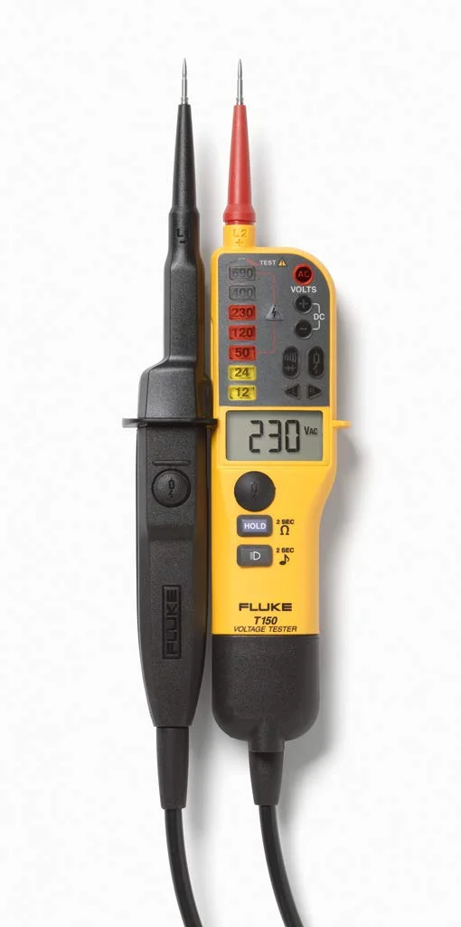 تستر ولتاژ و پیوستگی FlUKe T150 با LCD، اهم و بار قابل تعویض تستر ولتاژ و پیوستگی FlUKe T150 با LCD، اهم و بار قابل تعویض