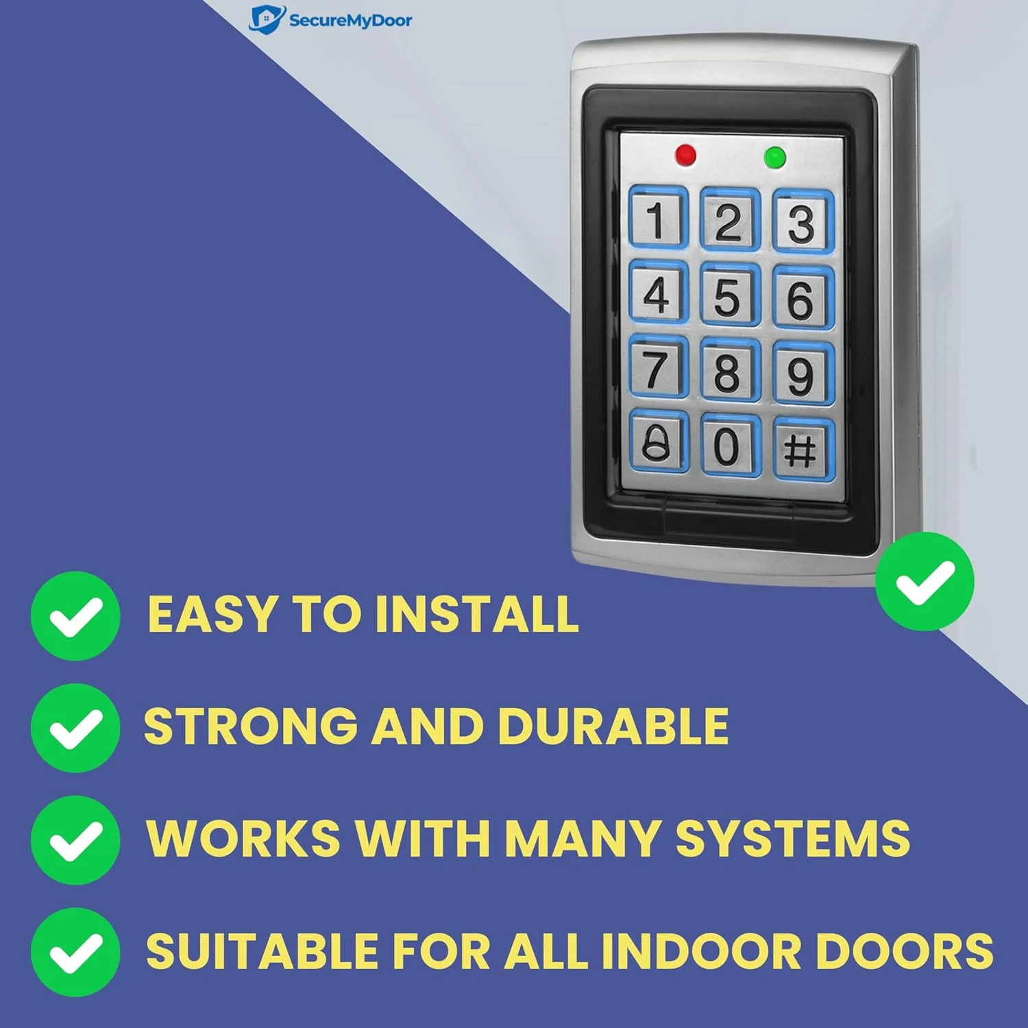 صفحه کلید دیجیتال مجاورتی SecureMyDoor برای سیستم ورود درب | با هر دو جاسوئیچی RFID و ورود کد پین | برای استفاده از کنترل دسترسی امنیتی داخلی | صفحه کلید لمسی با نور پس زمینه | صفحه کلید LED مستقل صفحه کلید دیجیتال مجاورتی SecureMyDoor برای سیستم ورود درب | با هر دو جاسوئیچی RFID و ورود کد پین | برای استفاده از کنترل دسترسی امنیتی داخلی | صفحه کلید لمسی با نور پس زمینه | صفحه کلید LED مستقل