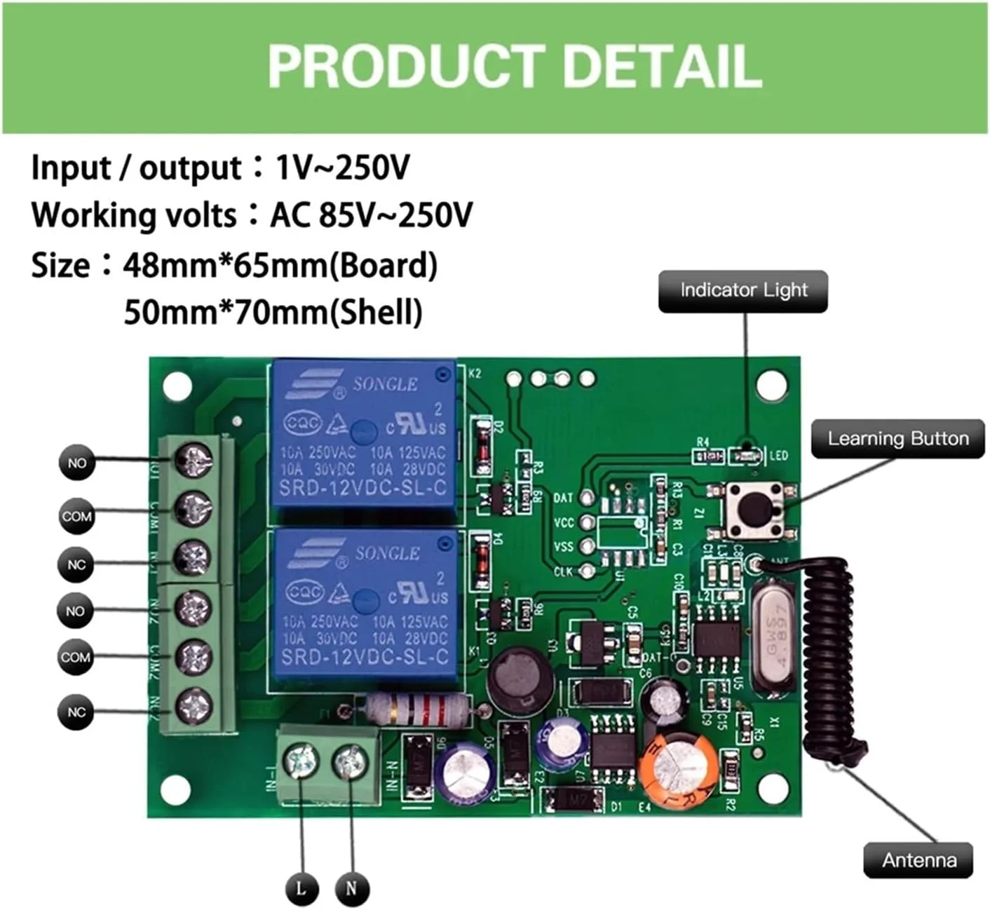 موتور درب کشویی، کنترل از راه دور بی سیم 433 مگاهرتز AC220V 2CH گیرنده و فرستنده رله فرکانس رادیویی جهانی برای کنترل موتور درب گاراژ و دروازه (1RC 4T) موتور درب کشویی، کنترل از راه دور بی سیم 433 مگاهرتز AC220V 2CH گیرنده و فرستنده رله فرکانس رادیویی جهانی برای کنترل موتور درب گاراژ و دروازه (1RC 4T)