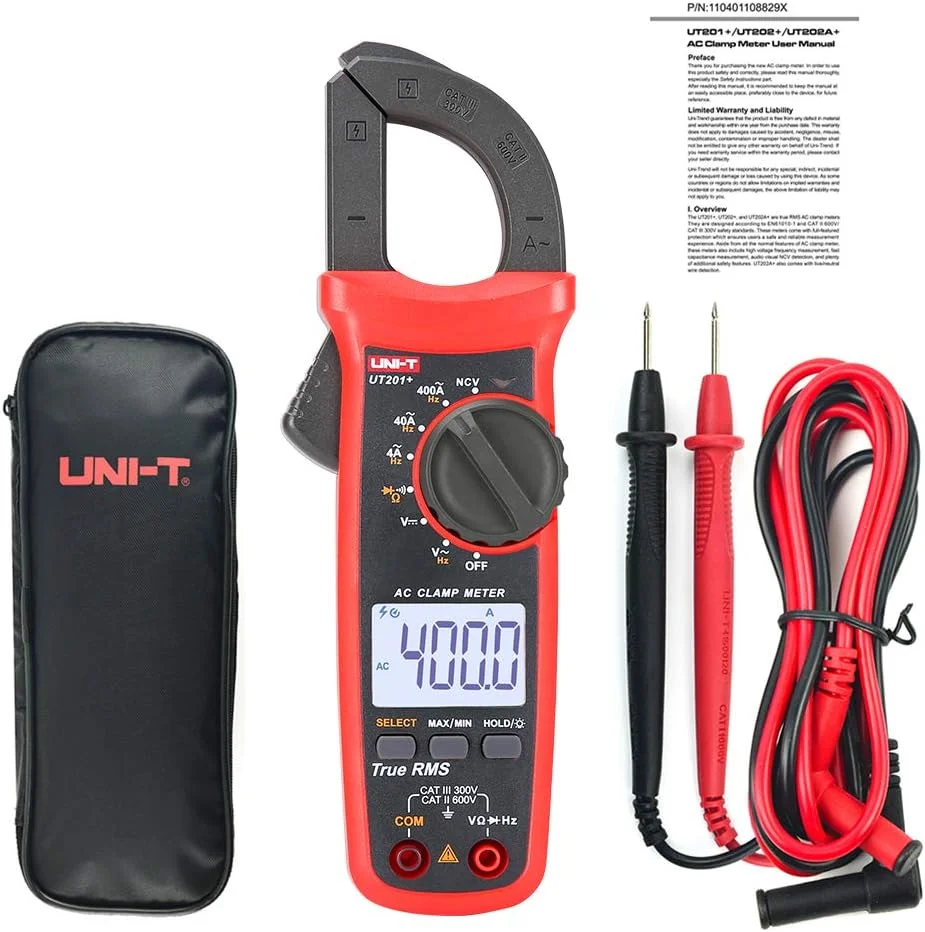 آمپرمتر کلمپی دیجیتال UNI-T UT201+ True RMS برای اندازه گیری جریان AC/DC، ولتاژ، مقاومت و تست دیود آمپرمتر کلمپی دیجیتال UNI-T UT201+ True RMS برای اندازه گیری جریان AC/DC، ولتاژ، مقاومت و تست دیود