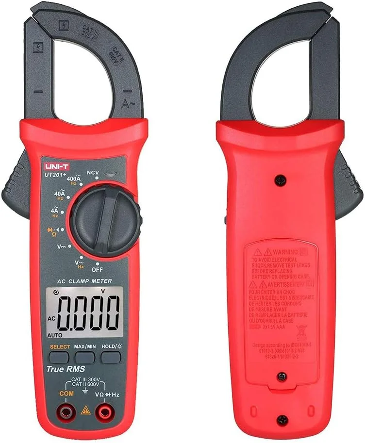 آمپرمتر کلمپی دیجیتال UNI-T UT201+ True RMS برای اندازه گیری جریان AC/DC، ولتاژ، مقاومت و تست دیود آمپرمتر کلمپی دیجیتال UNI-T UT201+ True RMS برای اندازه گیری جریان AC/DC، ولتاژ، مقاومت و تست دیود
